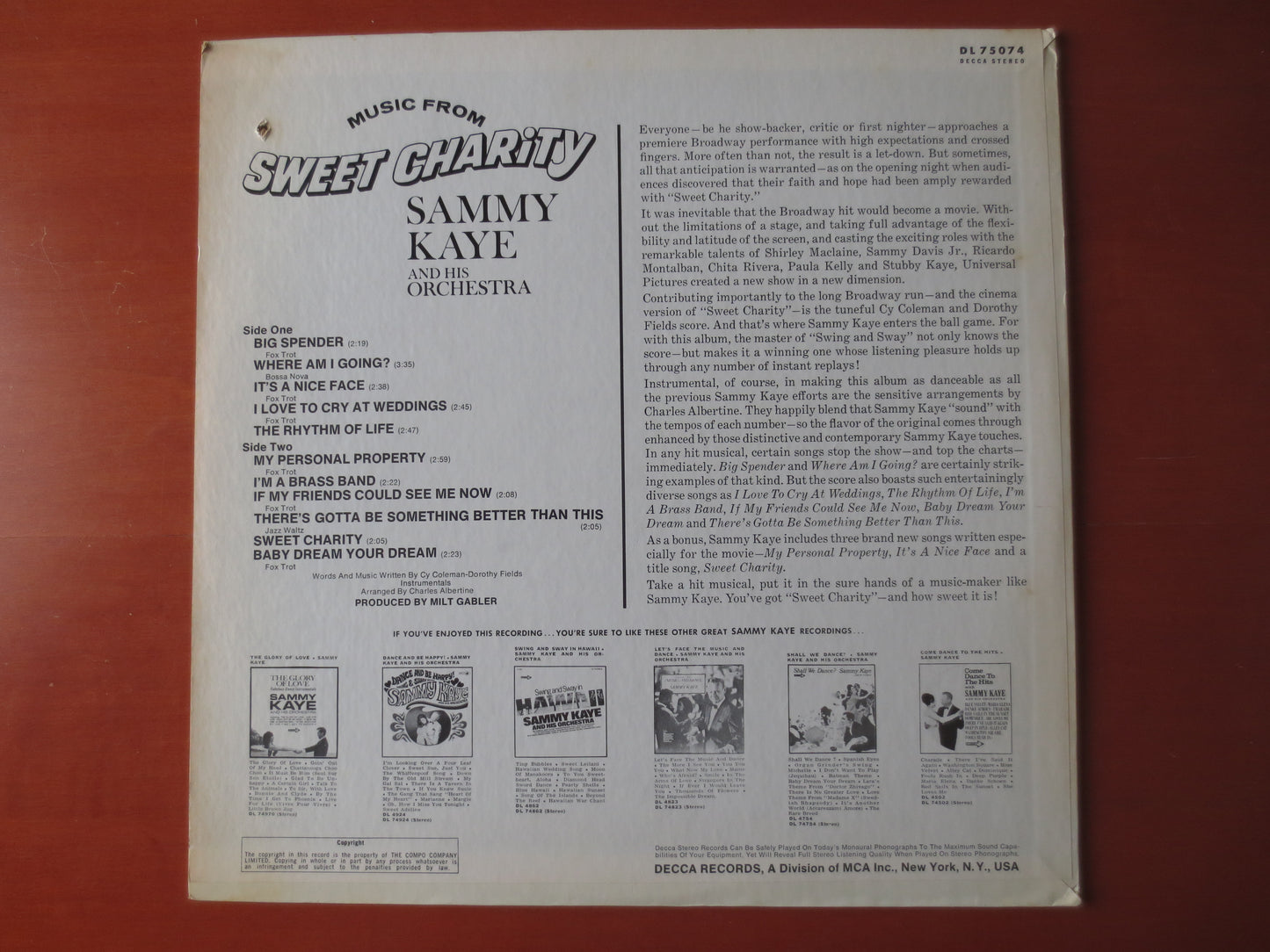 SAMMY KAYE, SWEET Charity, Sammy Kaye Records, Sammy Kaye Albums, Soundtrack Records, Records, Vinyl Albums, 1968 Records