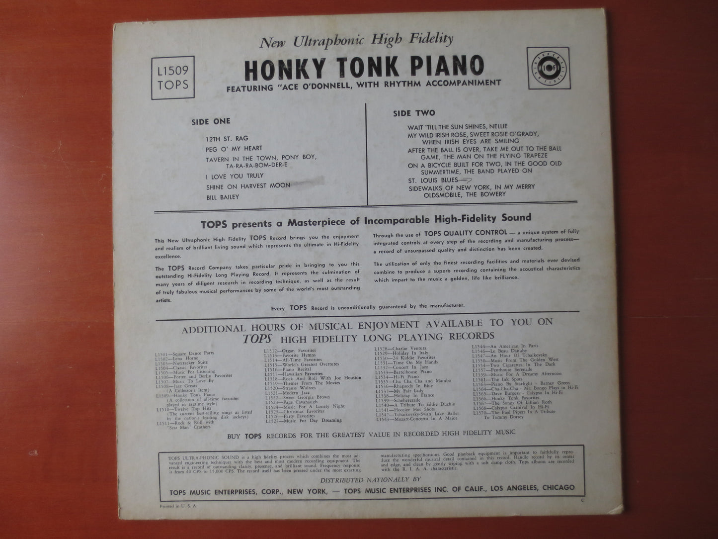 ACE O'DONNELL, Honky Tonk PIANO, Ace O'Donnell Albums, Ragtime Records, Ragtime Albums, Honky Tonk Albums, Lp, 1957 Records