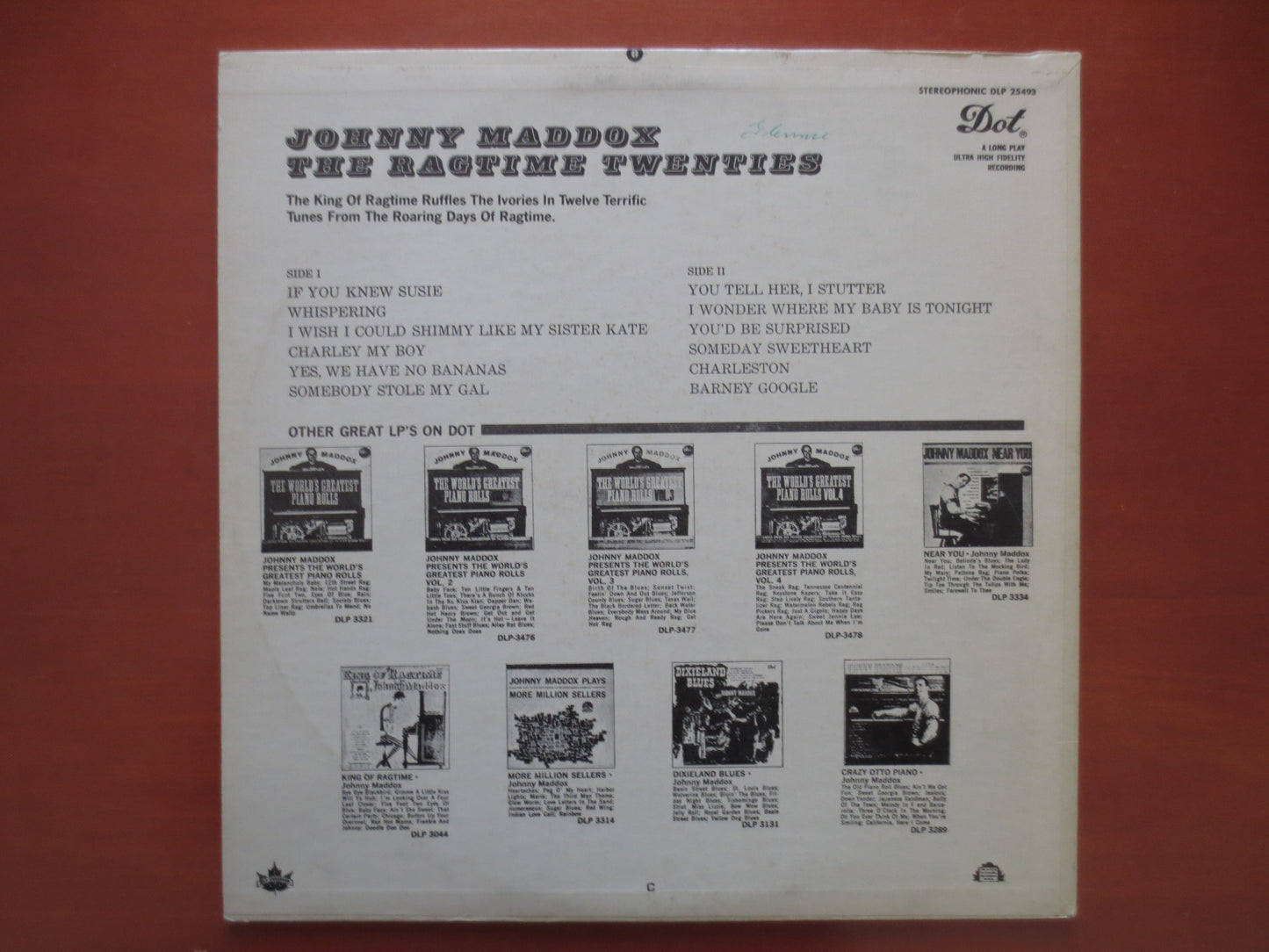 JOHNNY MADDOX, RAGTIME Twenties, Johnny Maddox Album, Johnny Maddox Vinyl, Johnny Maddox Lp, Vinyl Lp, 1963 Records