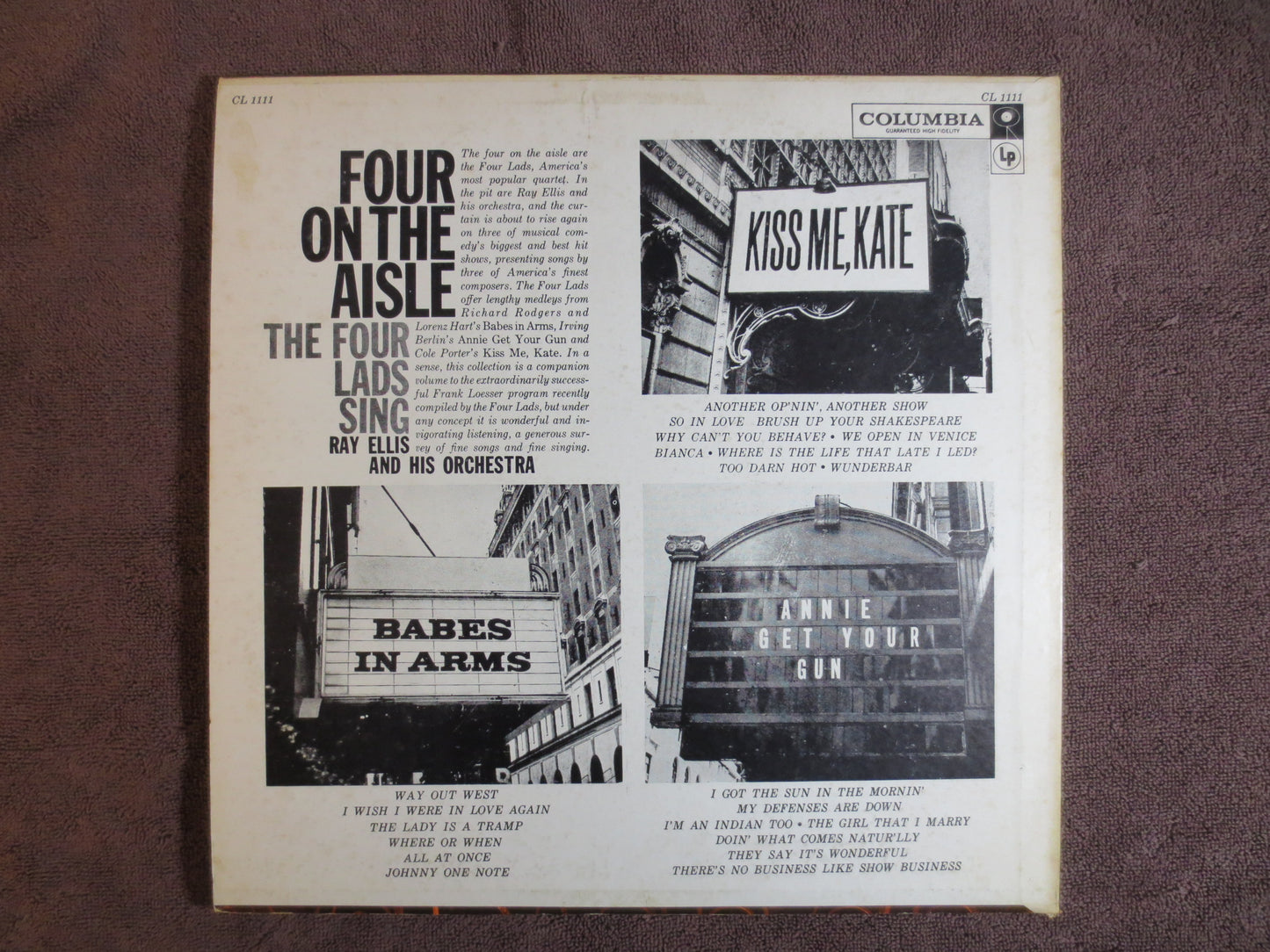 The FOUR LADS Record, Four on the AISLE,  The Four Lads Album, The Four Lads Vinyl, The Four Lads Lp, Vinyl, 1958 Records