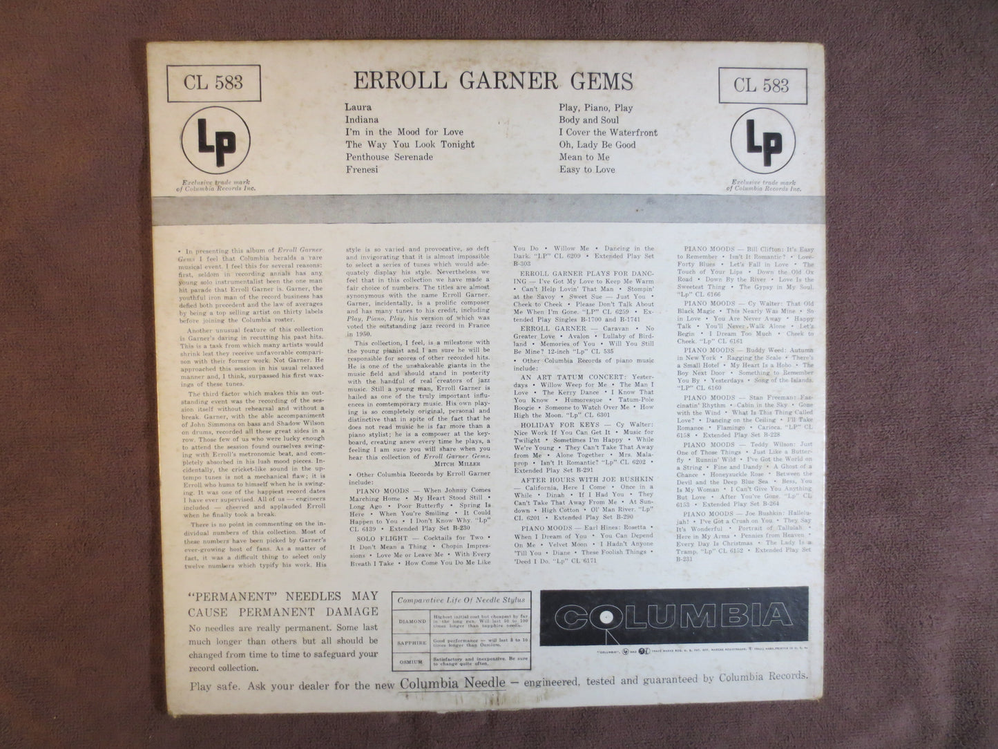 ERROL GARNER, GEMS, Errol Garner Record, Errol Garner Album, Errol Garner Vinyl, Errol Garner Lp, Boogie Lps,1955 Records