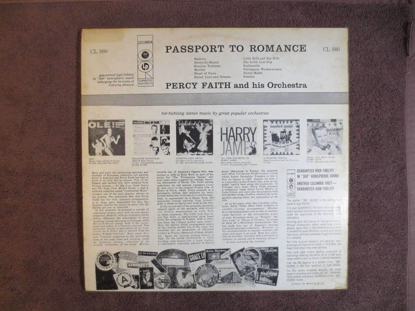 PERCY FAITH, Passport to ROMANCE, Percy Faith Records, Percy Faith Album, Percy Faith Vinyl, Percy Faith Lp, 1956 Records