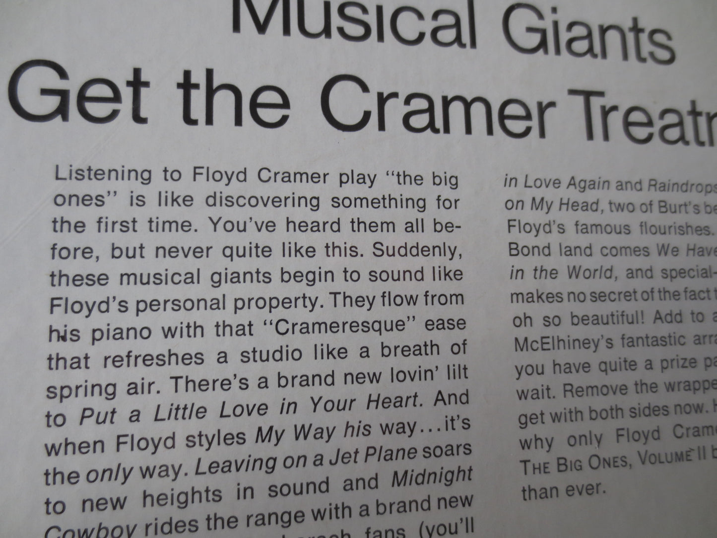 FLOYD CRAMER, The BIG Ones, Floyd Cramer Records, Floyd Cramer Albums, Country Records, Vinyl Record, Vinyl Lp, 1970 Record