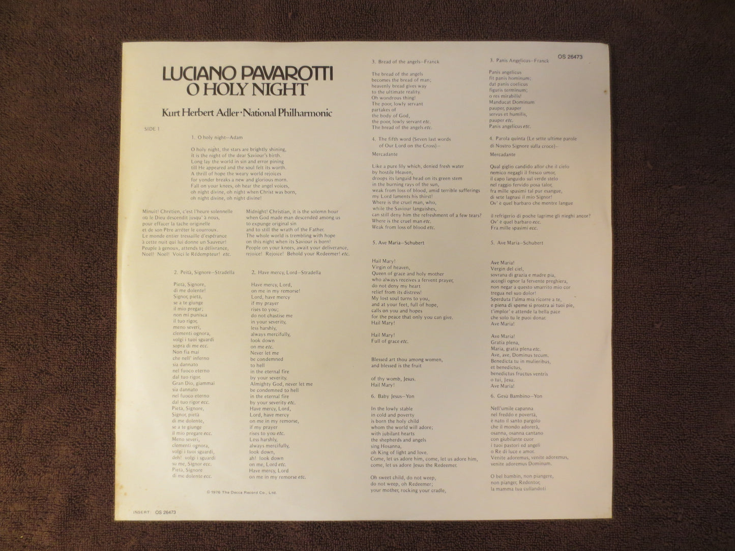 PAVAROTTI, O HOLY NIGHT, Christmas Record, Christmas Album, Pavarotti Vinyl, Christmas Vinyl, Vinyl Lp, 1976 Records