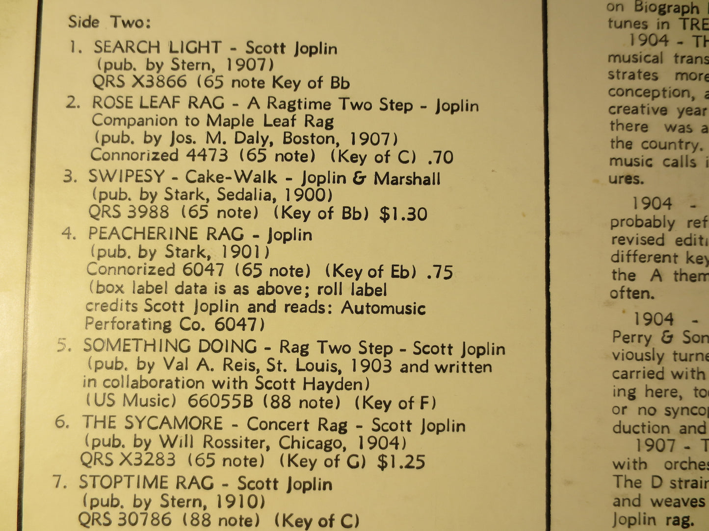SCOTT JOPLIN, SCOTT JOPLIN RAGTIME, Volume 2, Ragtime Records, Honky Tonk Records, Biograph Records, Vintage Vinyl, Records, 1971 Records