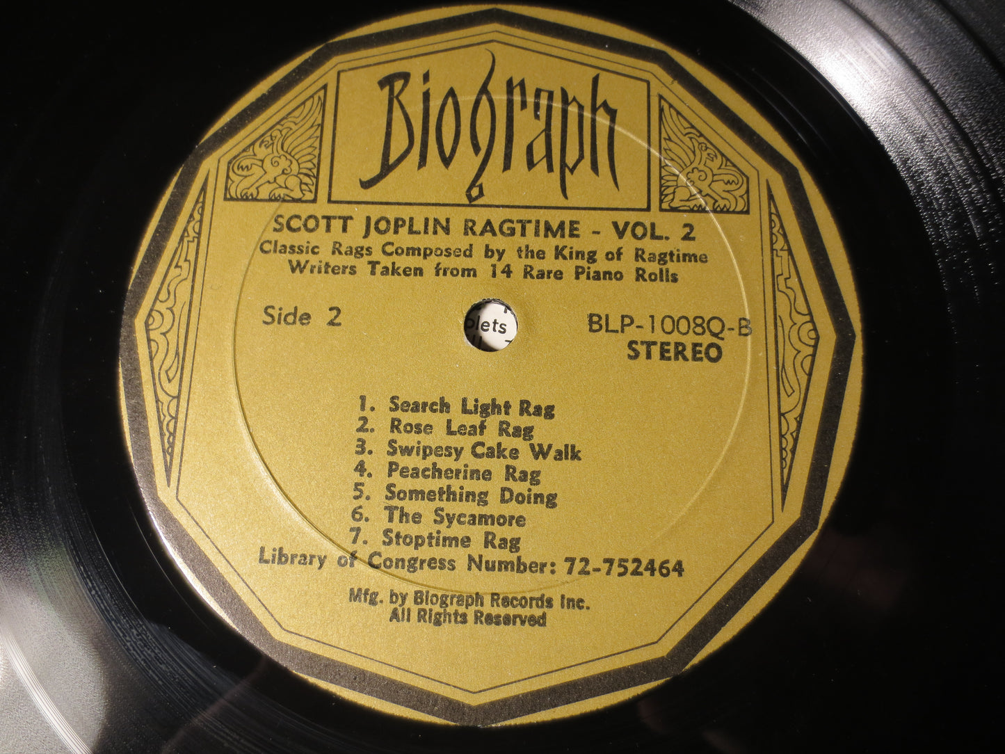 SCOTT JOPLIN, SCOTT JOPLIN RAGTIME, Volume 2, Ragtime Records, Honky Tonk Records, Biograph Records, Vintage Vinyl, Records, 1971 Records
