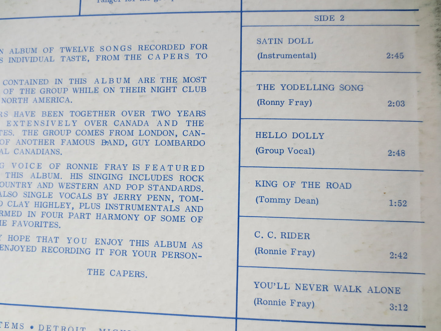 The CAPERS, Introducing... The VERSATILE CAPERS, The Capers Album, Capers lps, Capers Records, Country Albums, Lp, 1965 Records