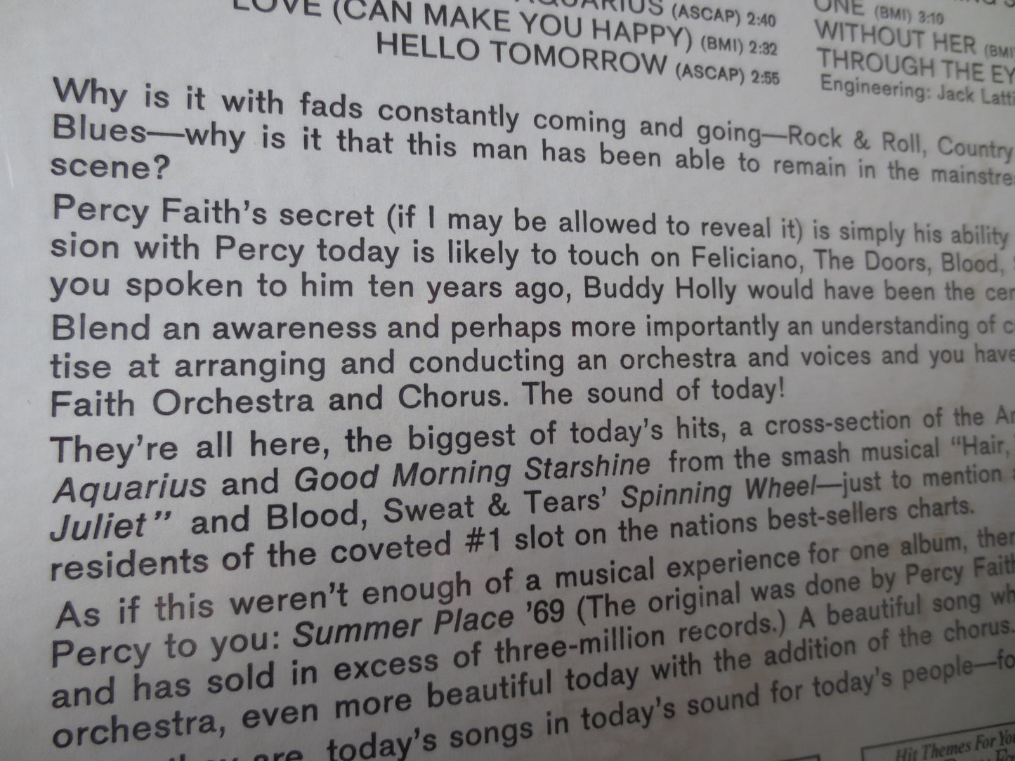 PERCY FAITH, Romeo and Juliette, Percy Faith Album, Percy Faith Vinyl, Percy Faith Music, Vinyl Records, 1969 Record