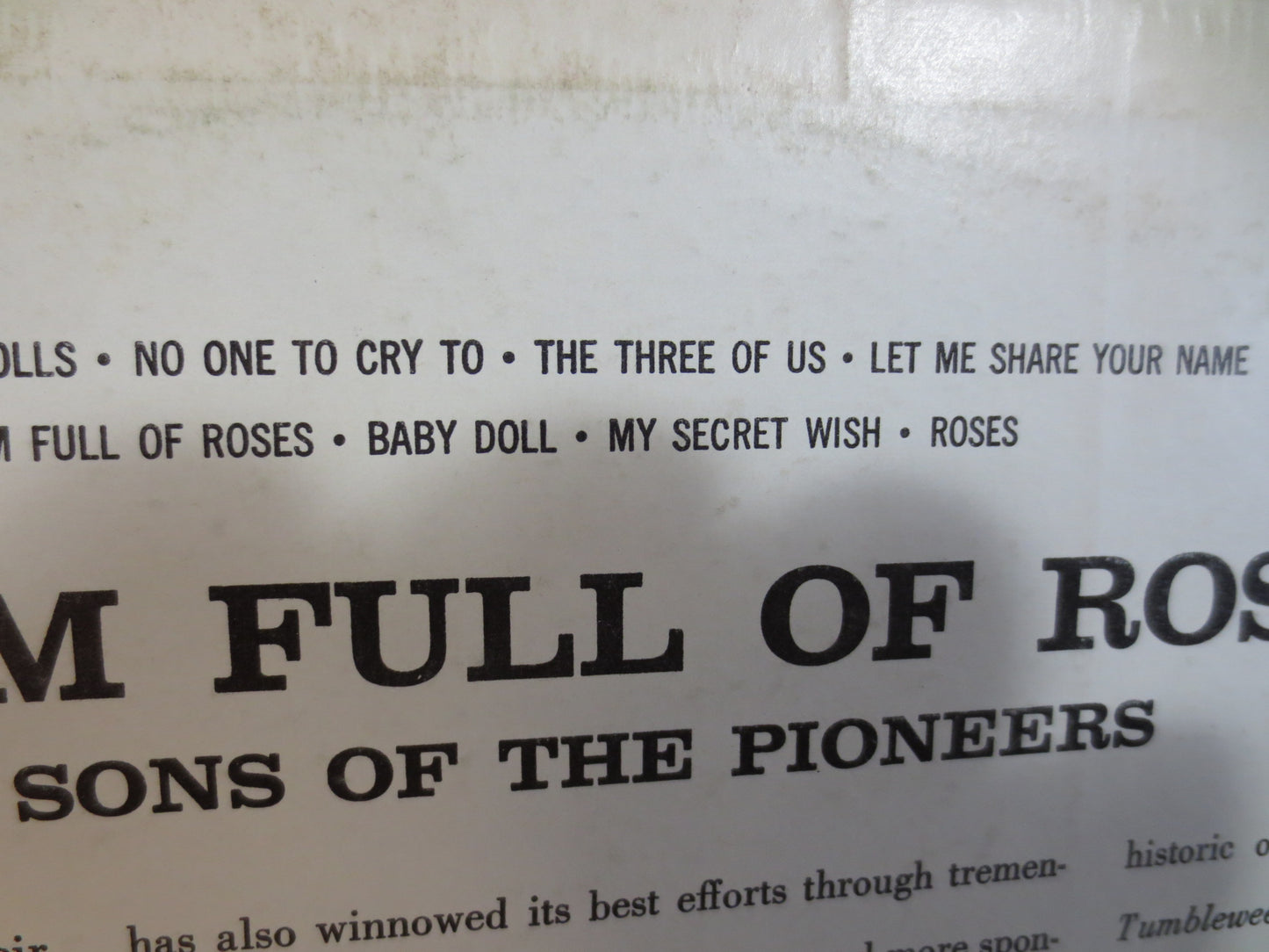 The SONS of the PIONEERS, Room Full of Roses, Cowboy Vinyl, Cowboy Albums, Country Vinyl, Country Albums, Lps, 1960 Records