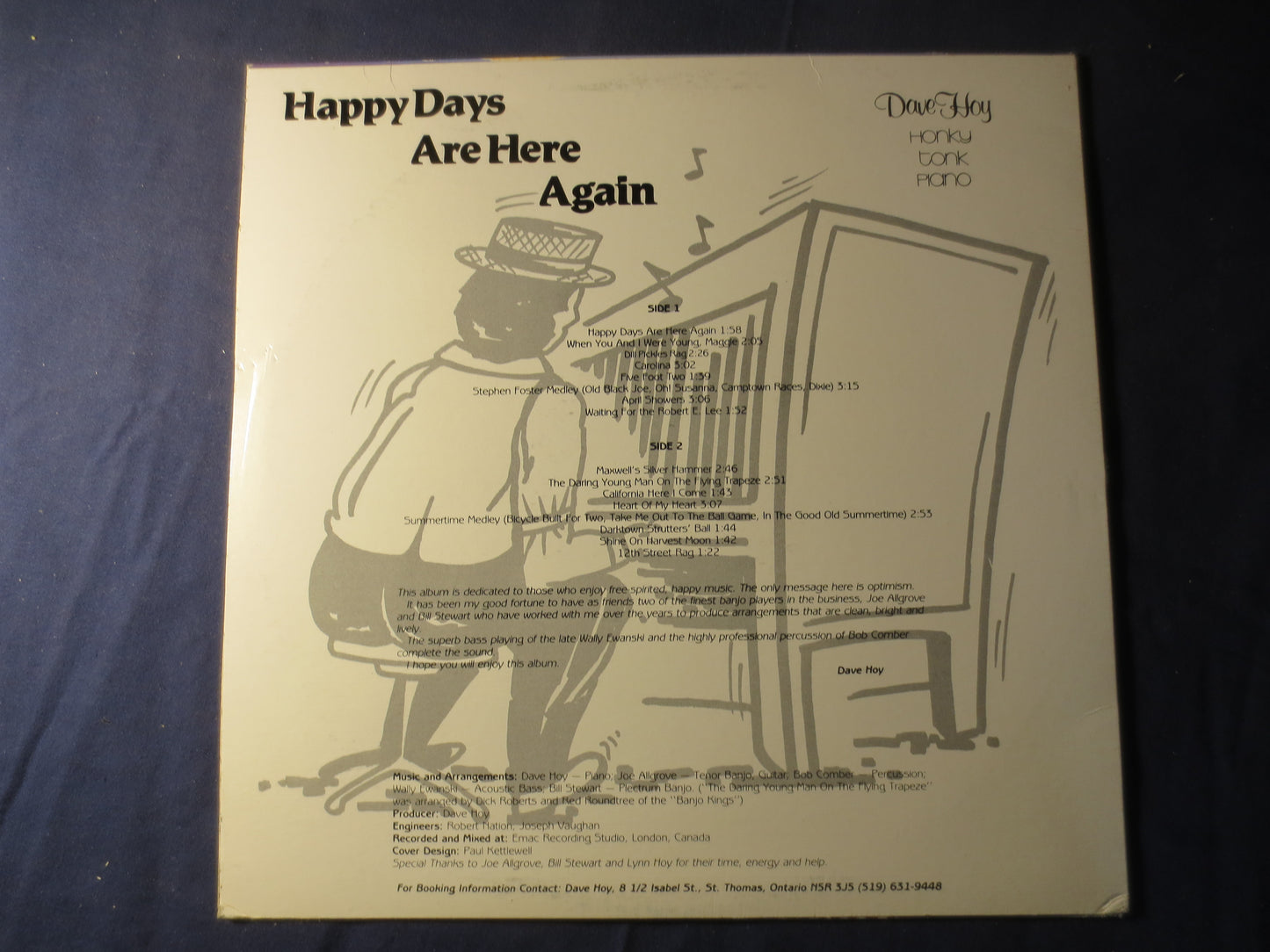 DAVE HOY, HAPPY Days Are Here Again, Ragtime Records, Honky Tonk Records, Dave Hoy Records, Dave Hoy Album, 1970s Records