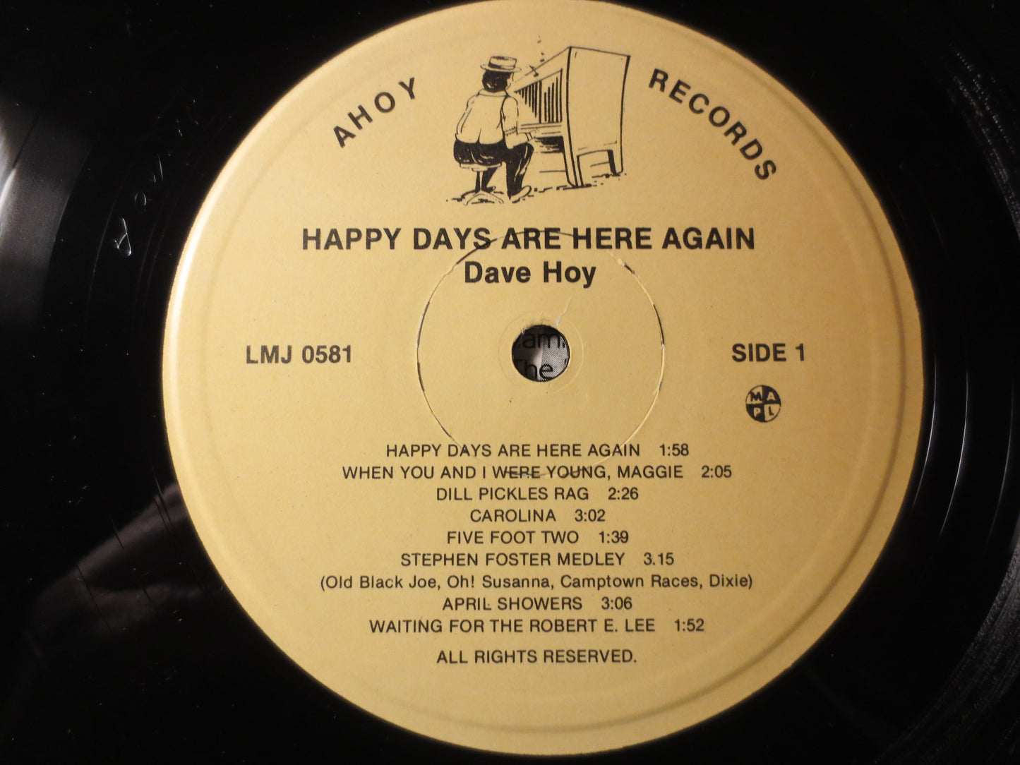 DAVE HOY, HAPPY Days Are Here Again, Ragtime Records, Honky Tonk Records, Dave Hoy Records, Dave Hoy Album, 1970s Records