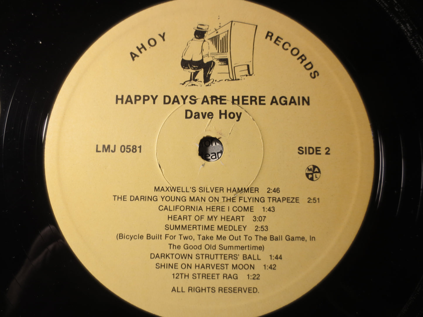 DAVE HOY, HAPPY Days Are Here Again, Ragtime Records, Honky Tonk Records, Dave Hoy Records, Dave Hoy Album, 1970s Records