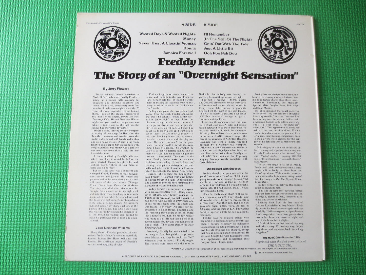 FREDDIE FENDER, Country Records, Freddie Fender Album, Freddie Fender Lp, Vinyl Records, Country Lp, Vinyl Lp, 1975 Records