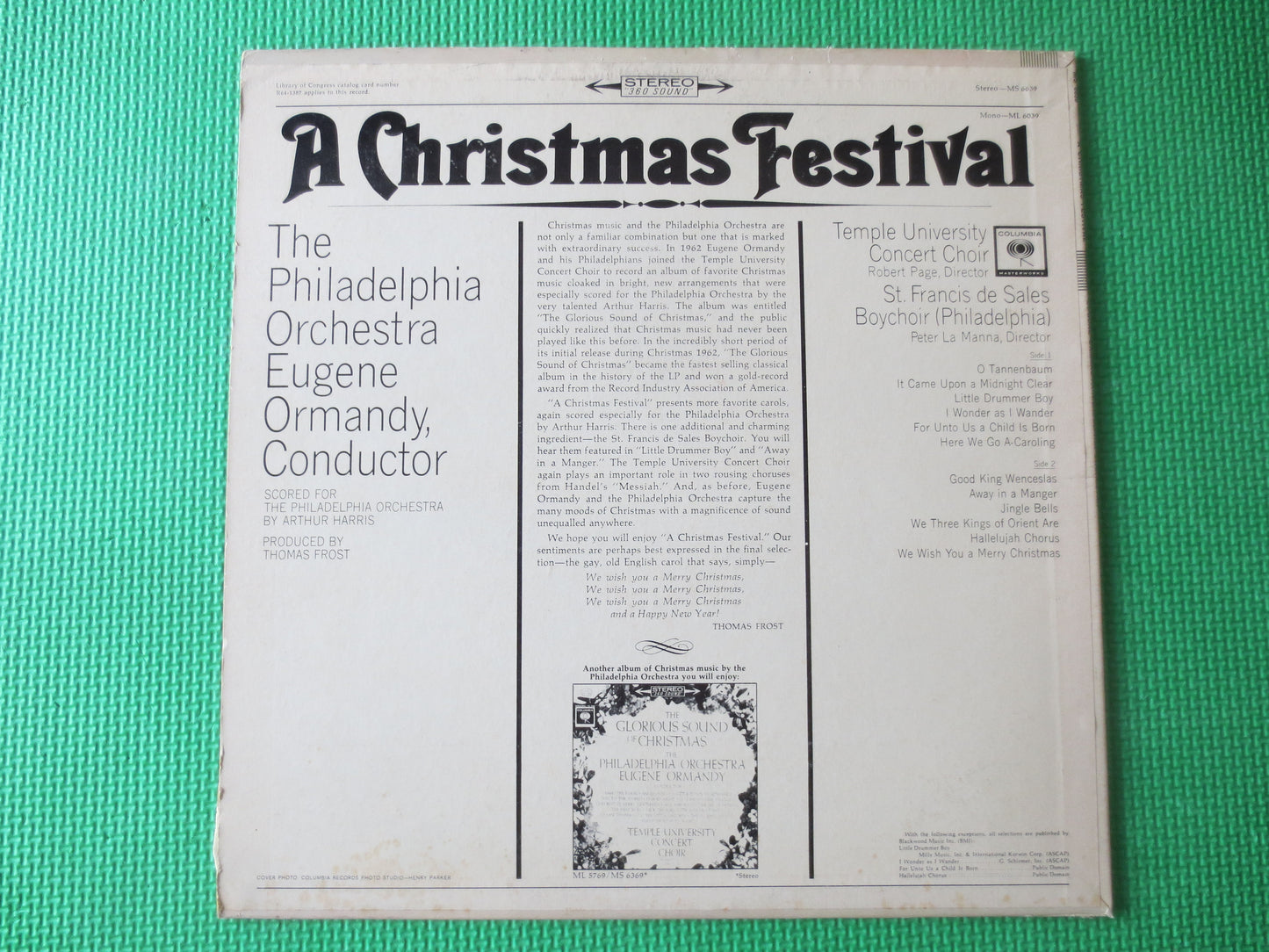 A FESTIVAL CHRISTMAS, Eugene Ormandy, CHRISTMAS Albums, Christmas Records, Christmas Orchestra, Christmas lps, 1964 Records