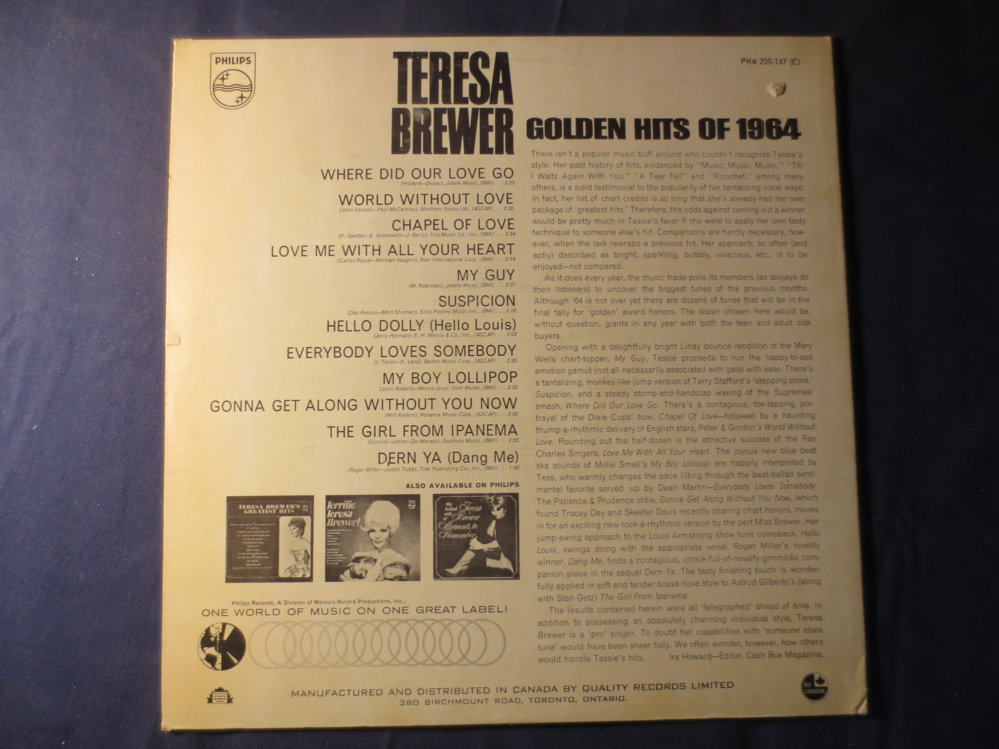 TERESA BREWER, GOLDEN Hits of 1964, Teresa Brewer Record, Teresa Brewer Album, Teresa Brewer Lps, Vinyl Lps, 1964 Records
