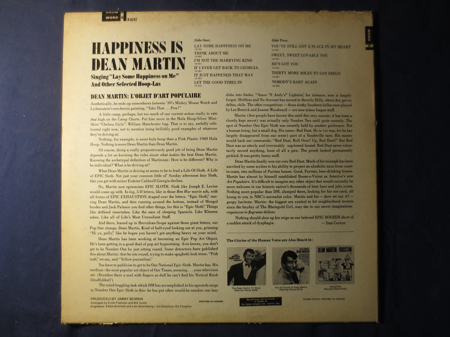 DEAN MARTIN, HAPPINESS Is, Dean Martin Record, Dean Martin Album, Records, Vinyl Records, Dean Martin Lp, Lps, 1967 Records