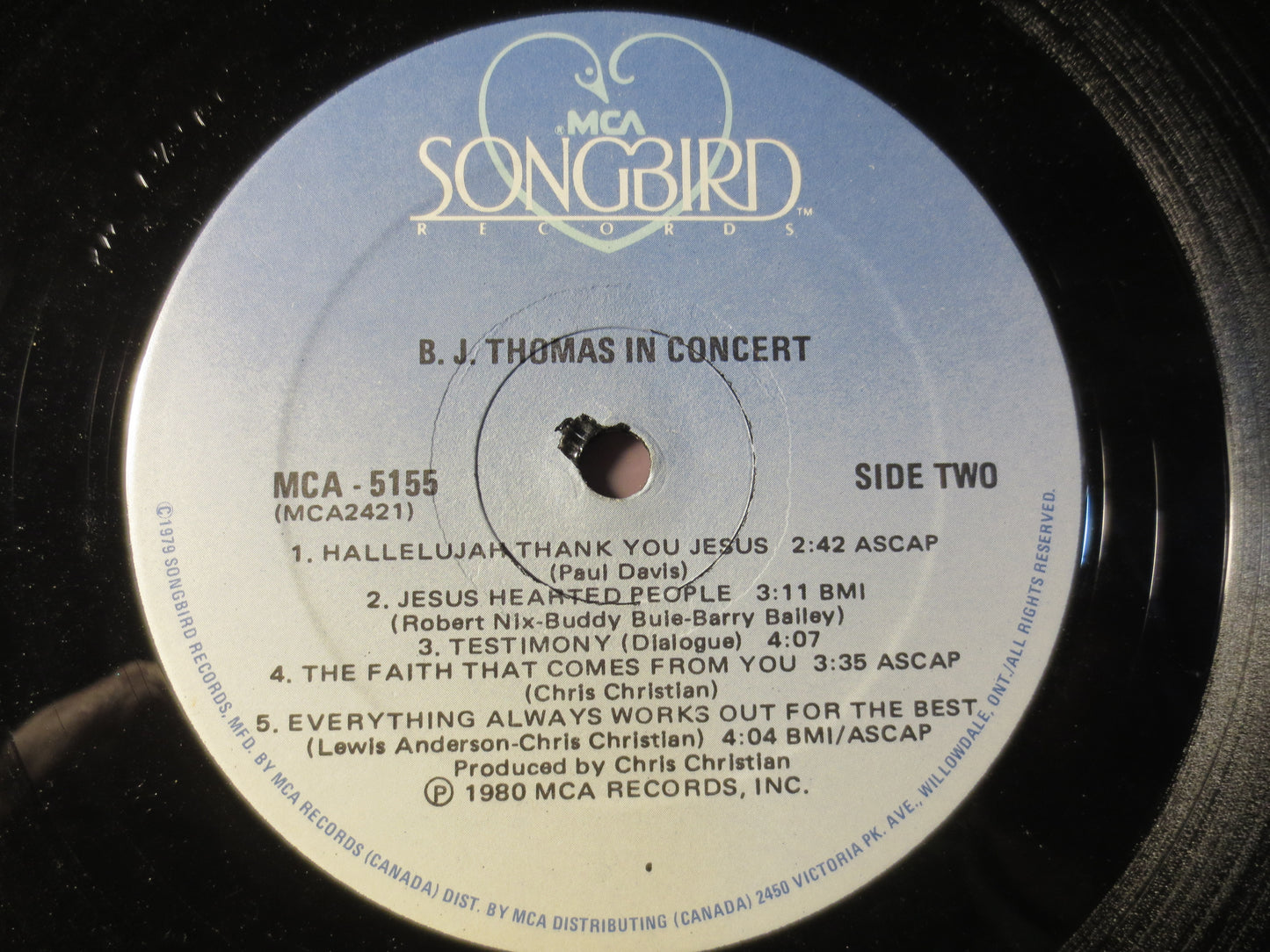 B J THOMAS, In CONCERT, B J Thomas Record, B J Thomas Album, B J Thomas Lp, Vinyl Record, Pop Music, Vinyl Lp, 1980 Records