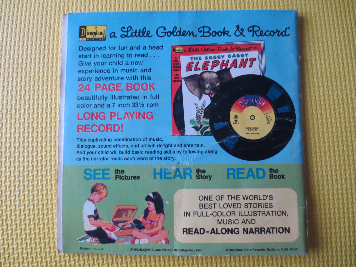 DISNEY Albums, Saggy Baggy ELEPHANT, DISNEYLAND Records, Disney Records, Childrens Record, Disney Lp, Kids lps, 1975 Record