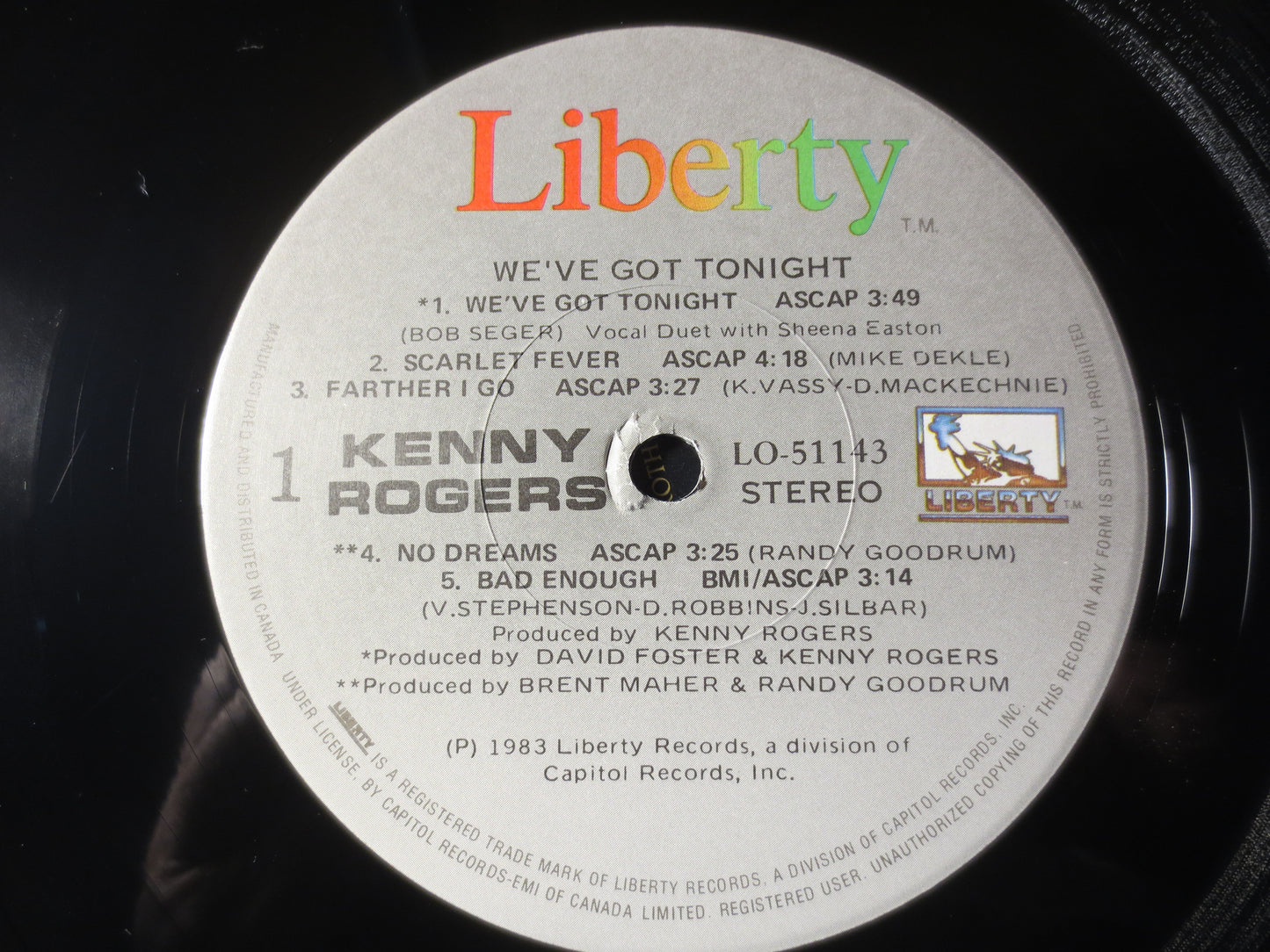 KENNY ROGERS, We've Got Tonight, Country Records, Kenny Rogers Record, Kenny Rogers Album, Kenny Rogers Lp, Vinyl Lps, 1983 Records