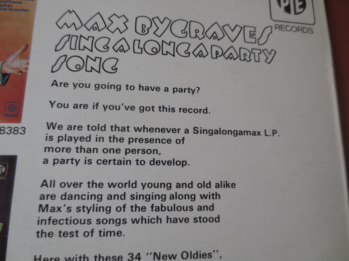 MAX BYGRAVES, SINGALONGAPARTYSONG, Max Bygraves Records, Max Bygraves Albums, Party Records, Honky Tonk Album, 1973 Record