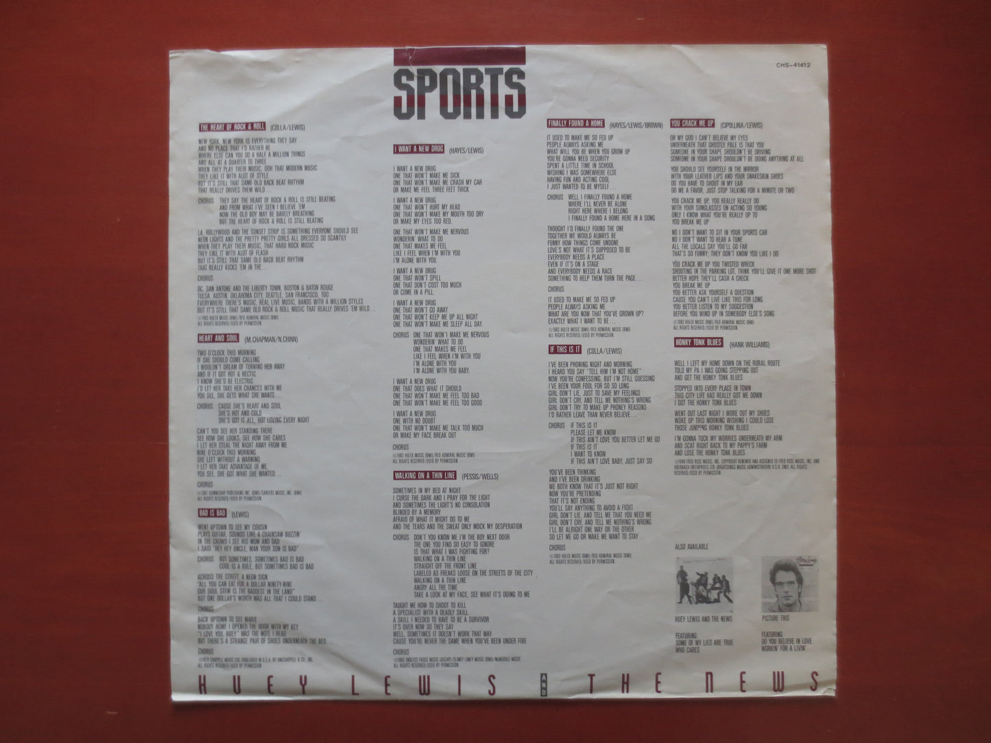 HUEY LEWIS, and the NEWS, Sports, Rock Record, Huey Lewis Record, Huey Lewis Album, Huey Lewis Lp, Vinyl Lps, 1983 Records