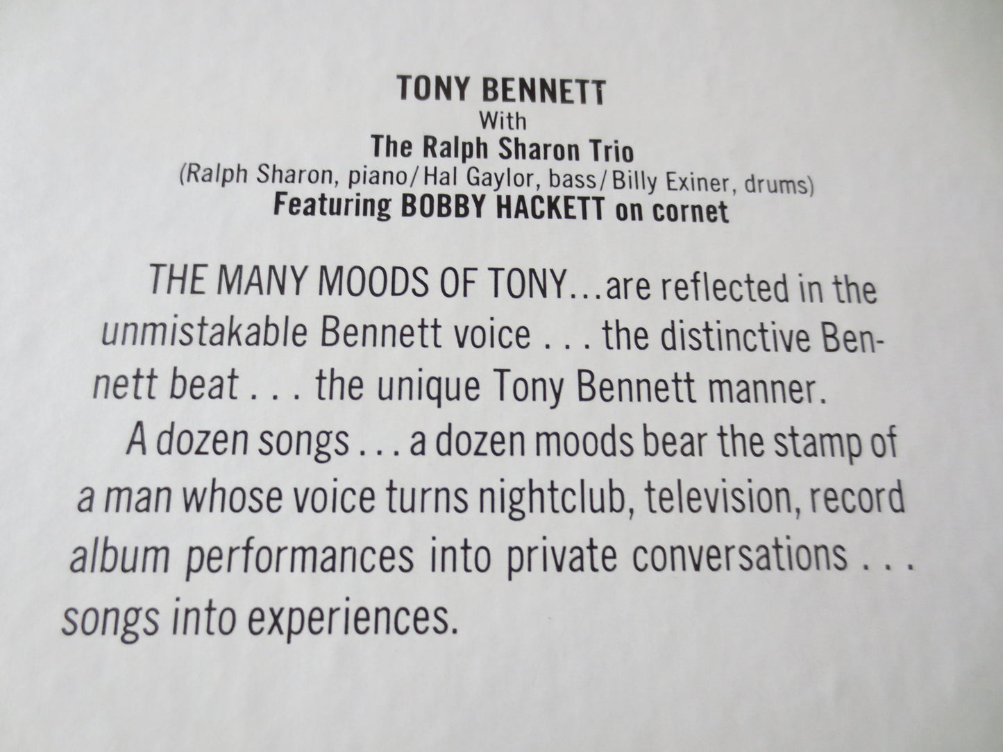 TONY BENNETT, Many MOODS of Tony, Tony Bennett Record, Tony Bennett lps, Tony Bennett Album, Jazz Record, Lps, 1977 Records