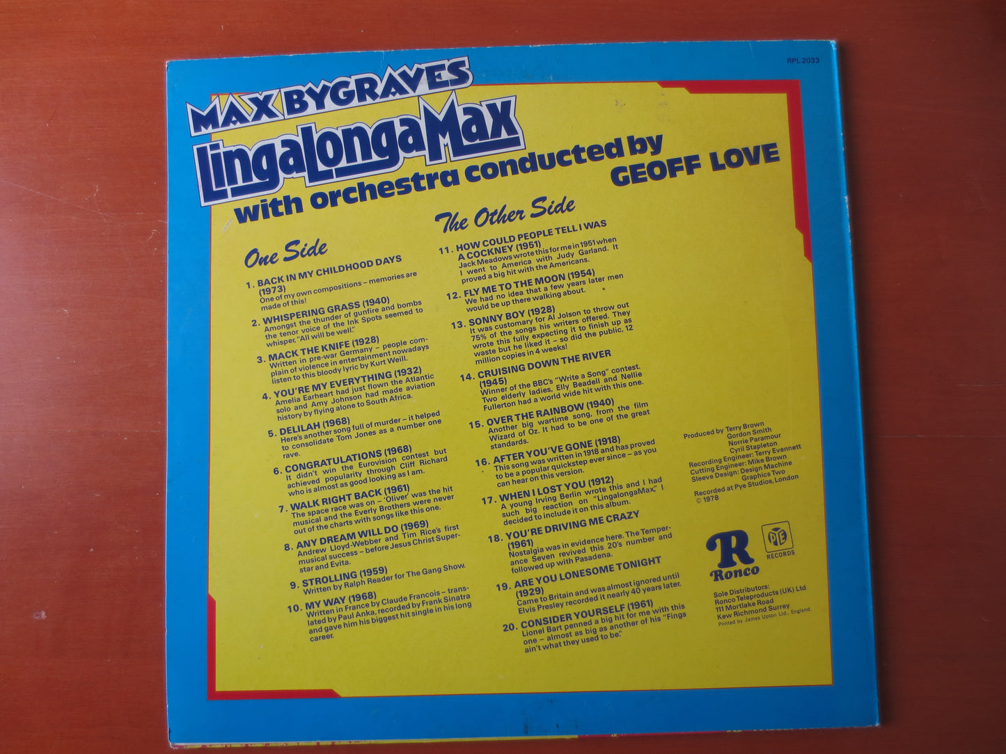 MAX BYGRAVES, LINGALONGAMAX, Max Bygraves Records, Max Bygraves Albums, Ragtime Records, Honky Tonk Album, Lps, 1978 Record