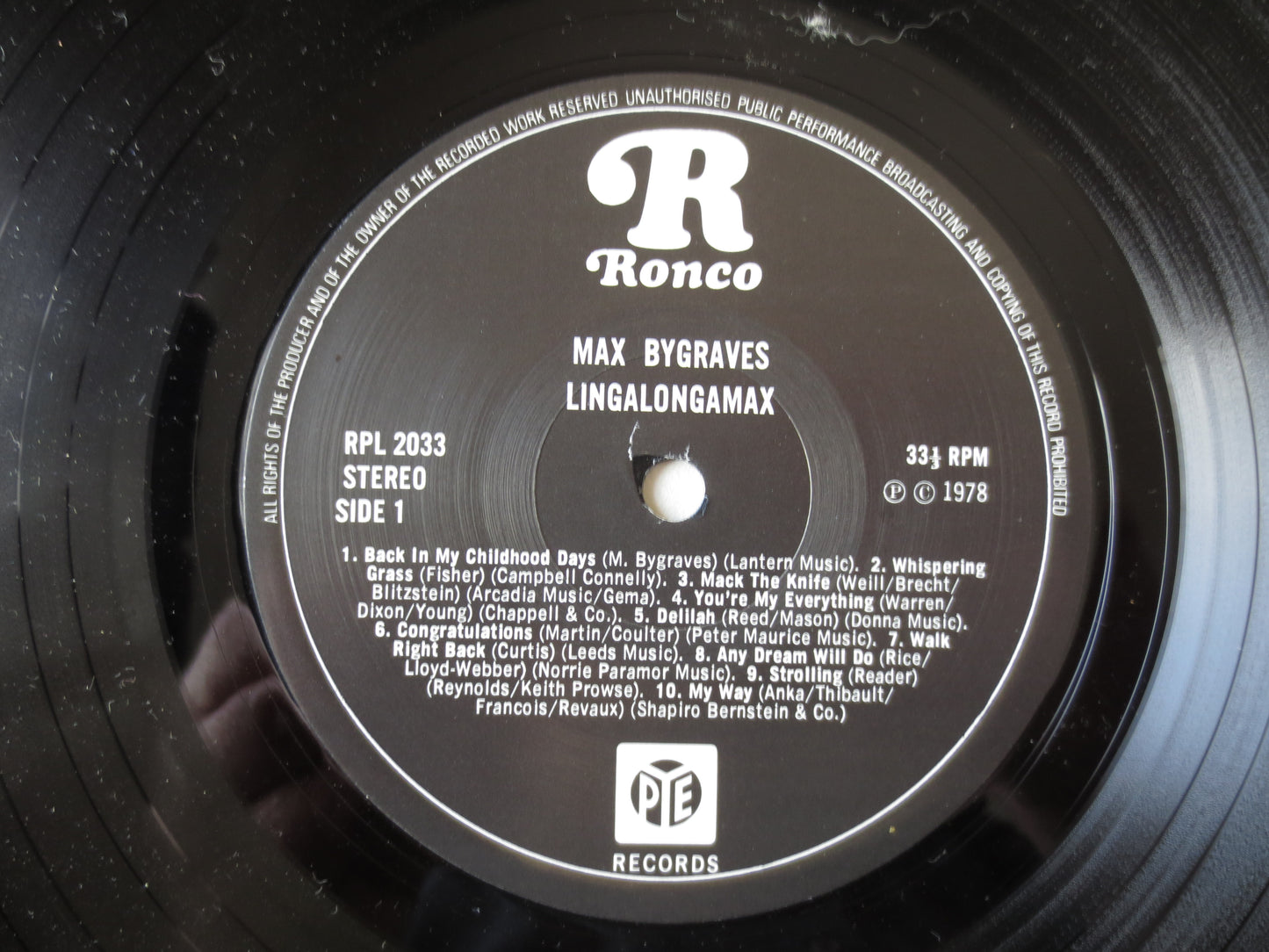 MAX BYGRAVES, LINGALONGAMAX, Max Bygraves Records, Max Bygraves Albums, Ragtime Records, Honky Tonk Album, Lps, 1978 Record