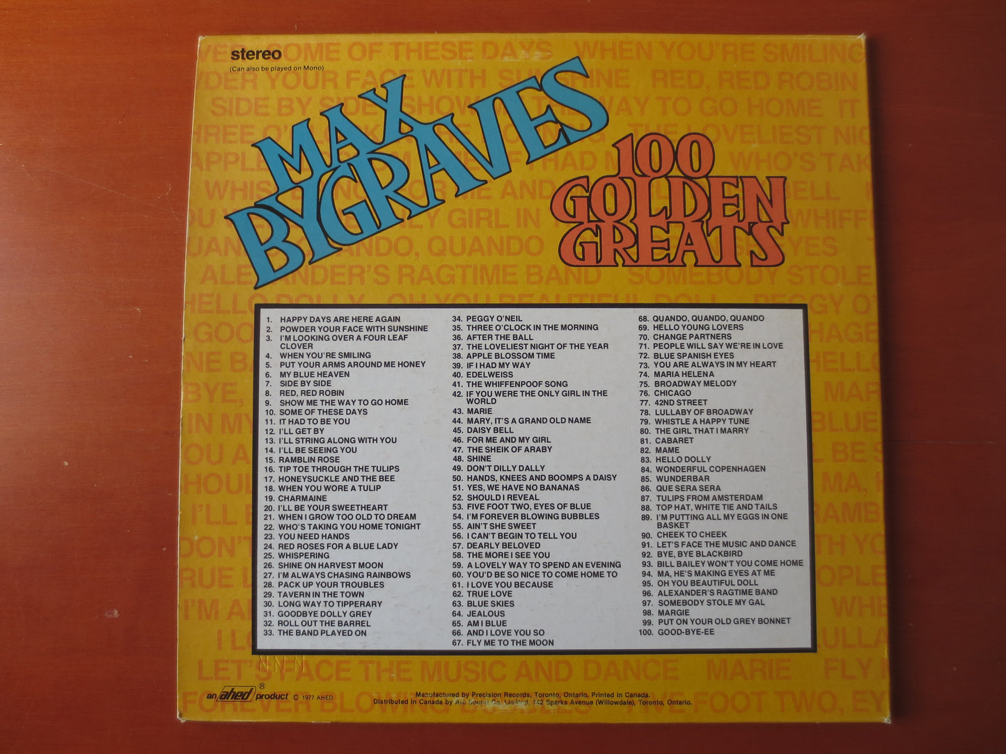 MAX BYGRAVES, 100 GOLDEN Greats, Max Bygraves Records, Max Bygraves Albums, Ragtime Records, Honky Tonk Album, 1977 Record