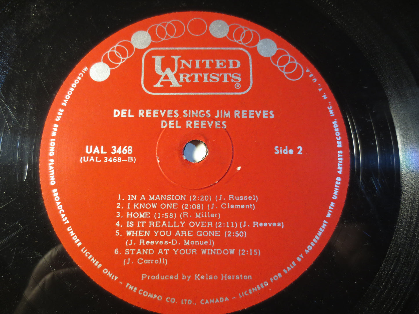 DEL REEVES, Sings JIM Reeves, Country Records, Del Reeves Record, Del Reeves Album, Del Reeves Lp, Country Lp, 1965 Records