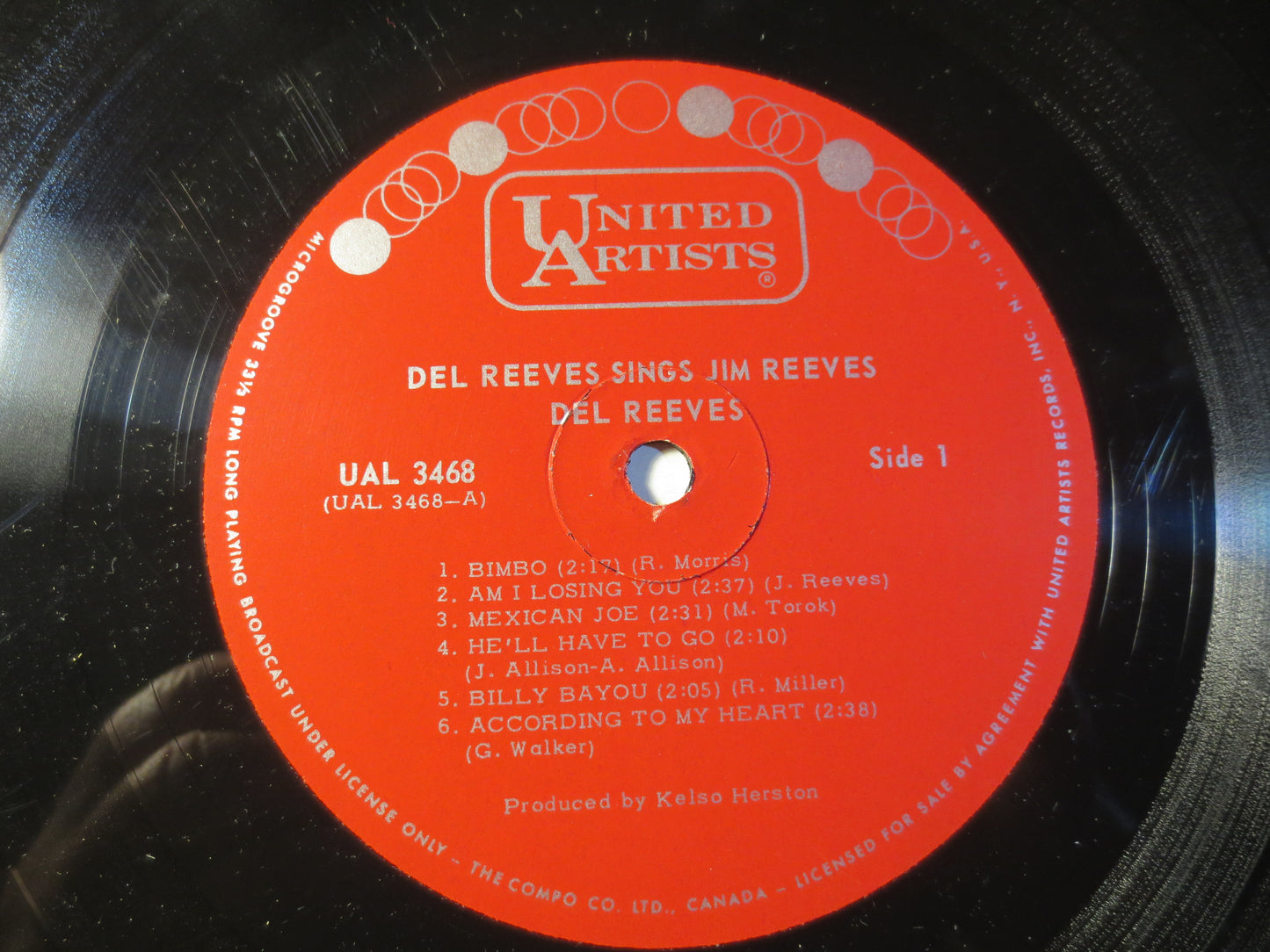 DEL REEVES, Sings JIM Reeves, Country Records, Del Reeves Record, Del Reeves Album, Del Reeves Lp, Country Lp, 1965 Records