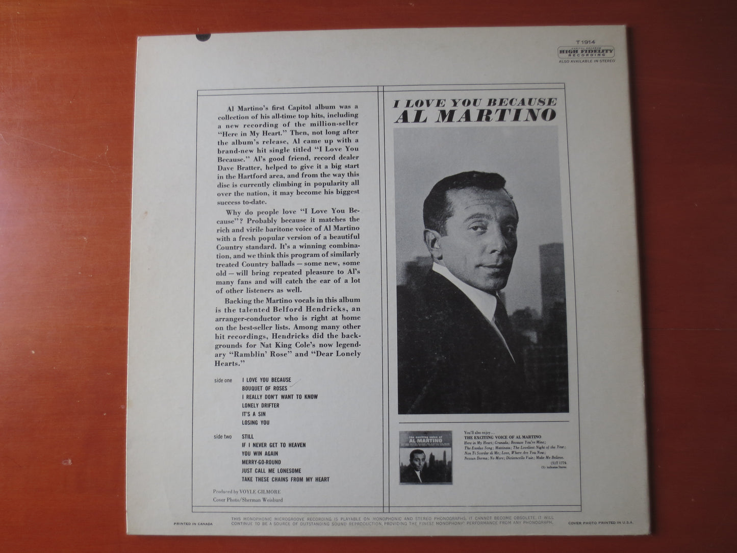 AL MARTINO, I LOVE You Because, Al Martino Album, Al Martino Vinyl, Al Martino Lp, Vinyl, Vinyl Albums, 1963 Records