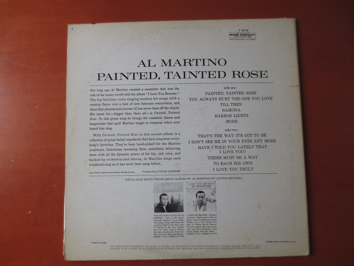 AL MARTINO, PAINTED, Tainted Rose, Al Martino Album, Al Martino Vinyl, Al Martino Lp, Vinyl Albums, Lp, 1963 Records