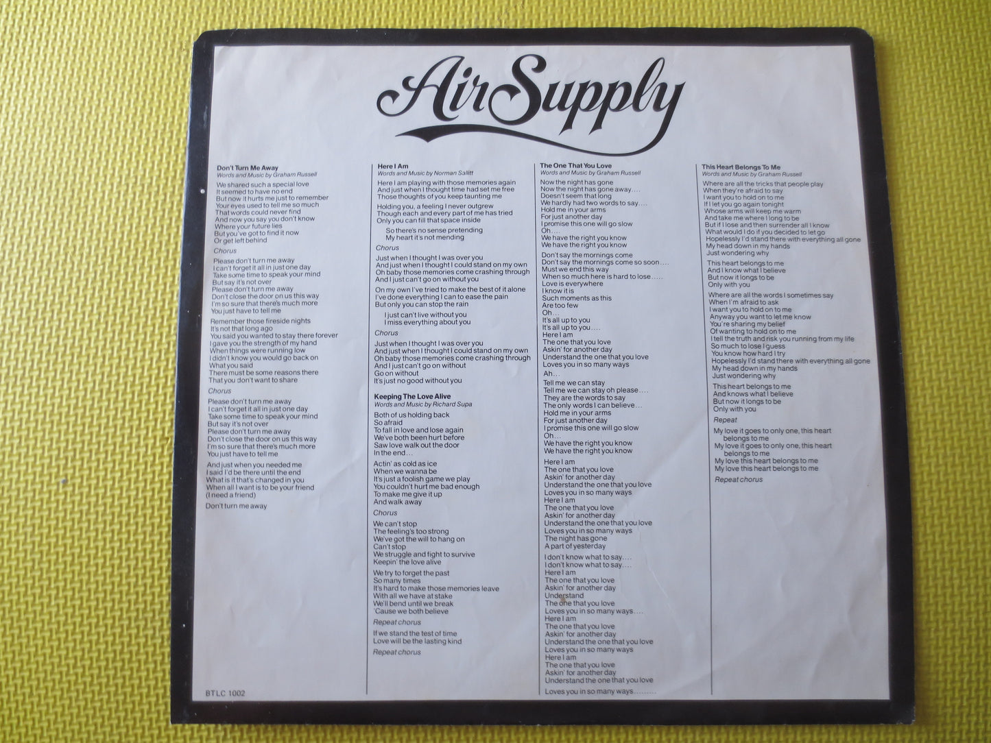 AIR SUPPLY, The One That You LOVE, Air Supply Record, Air Supply Album, Records, Vinyl Lps, Vinyl Record, lps, 1981 Records