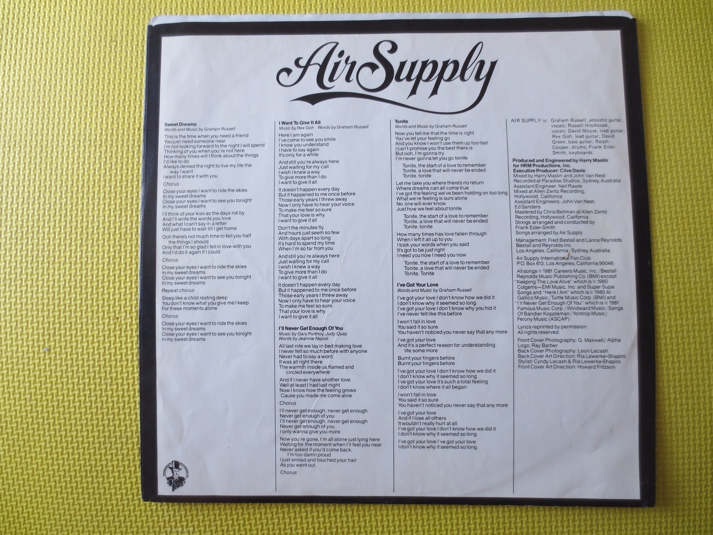 AIR SUPPLY, The One That You LOVE, Air Supply Record, Air Supply Album, Records, Vinyl Lps, Vinyl Record, lps, 1981 Records