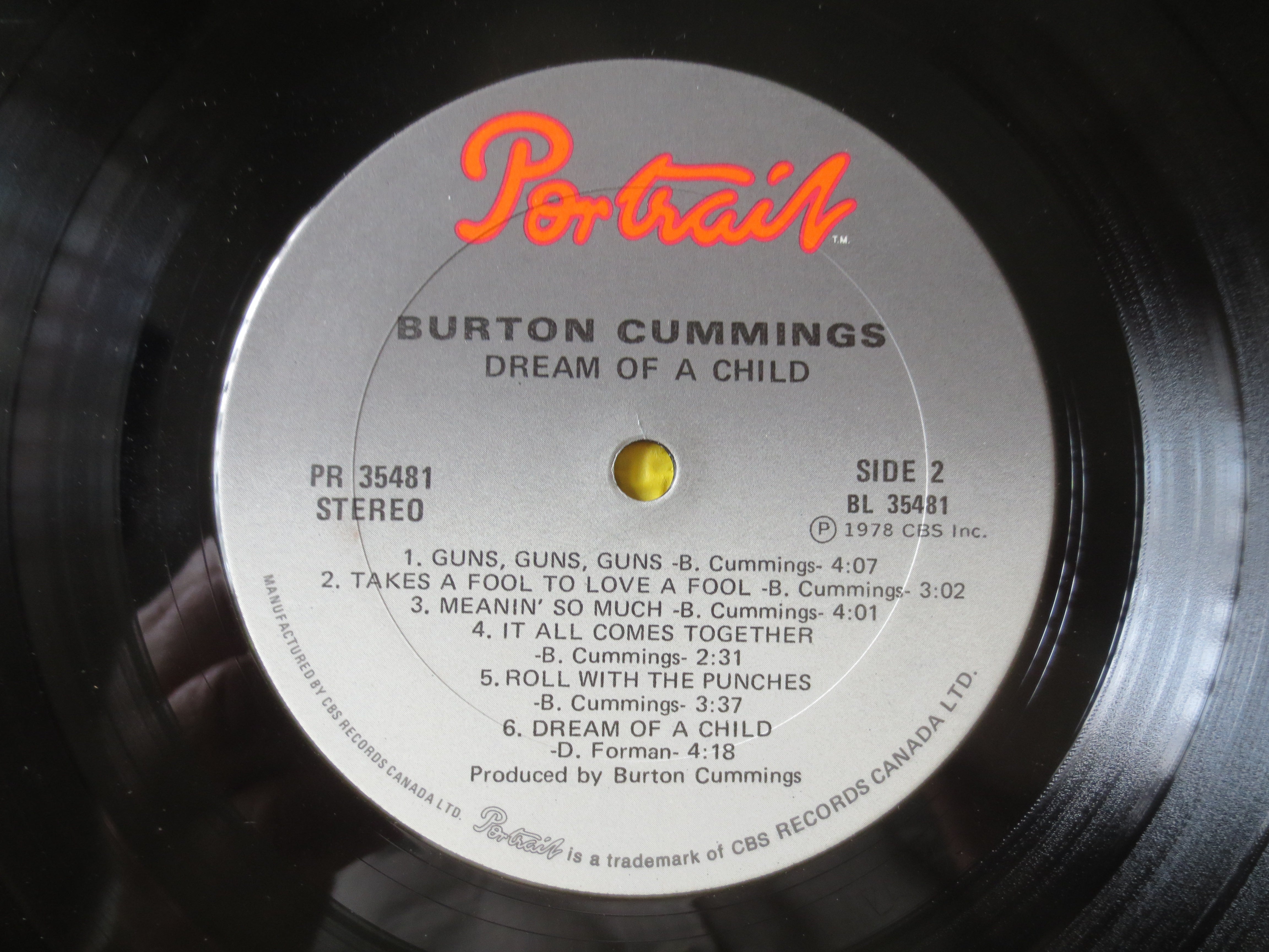 BURTON CUMMINGS DREAM of a Child Rock Record Pop Record