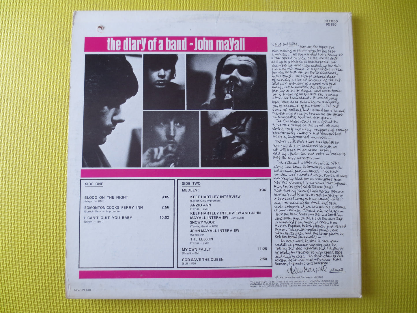 JOHN MAYALL, The Diary of a Band, John Mayall Records, John Mayall Albums, John Mayall lps, Vinyl Record, lps, 1968 Records