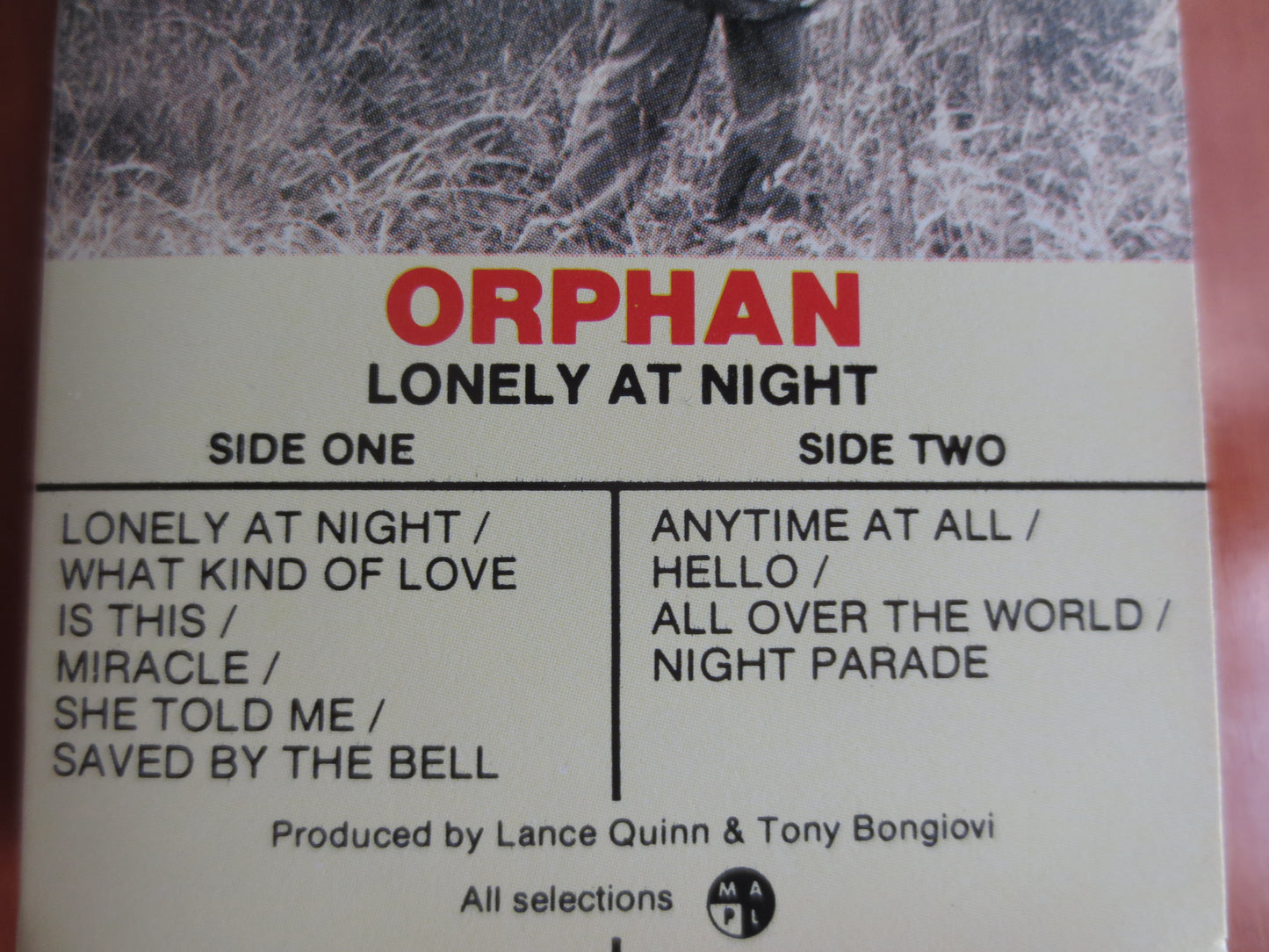 ORPHAN Tape, LONELY at NIGHT, Orphan Album, Orphan Music, Orphan Song, Tape Cassette, Music Tape, Cassette, 1983 Cassette