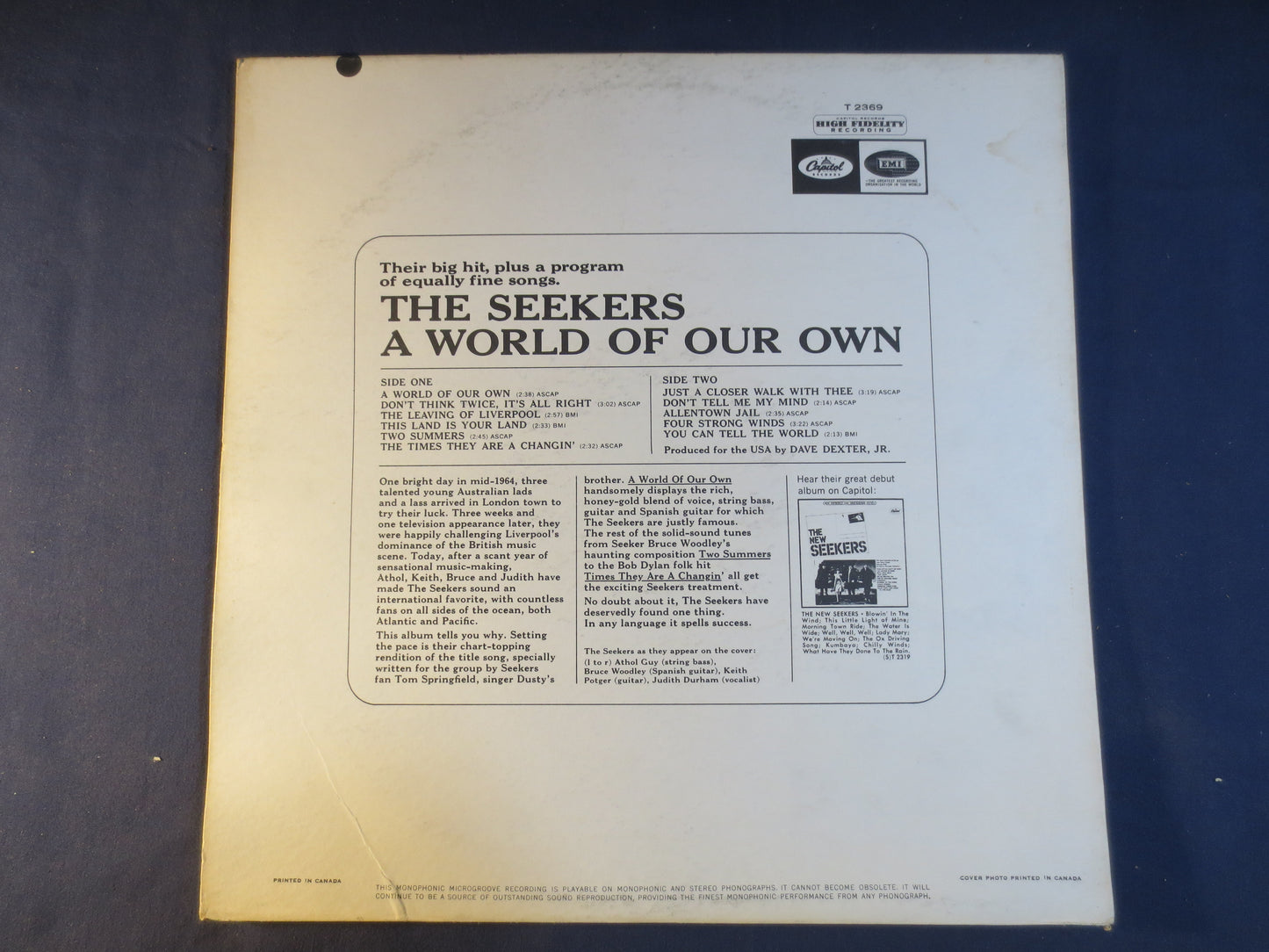 The SEEKERS, 2nd RECORDS, A World of Our Own, The Seekers Records, The Seekers Album, The Seekers Lp, Vinyl Lp, 1964 Record