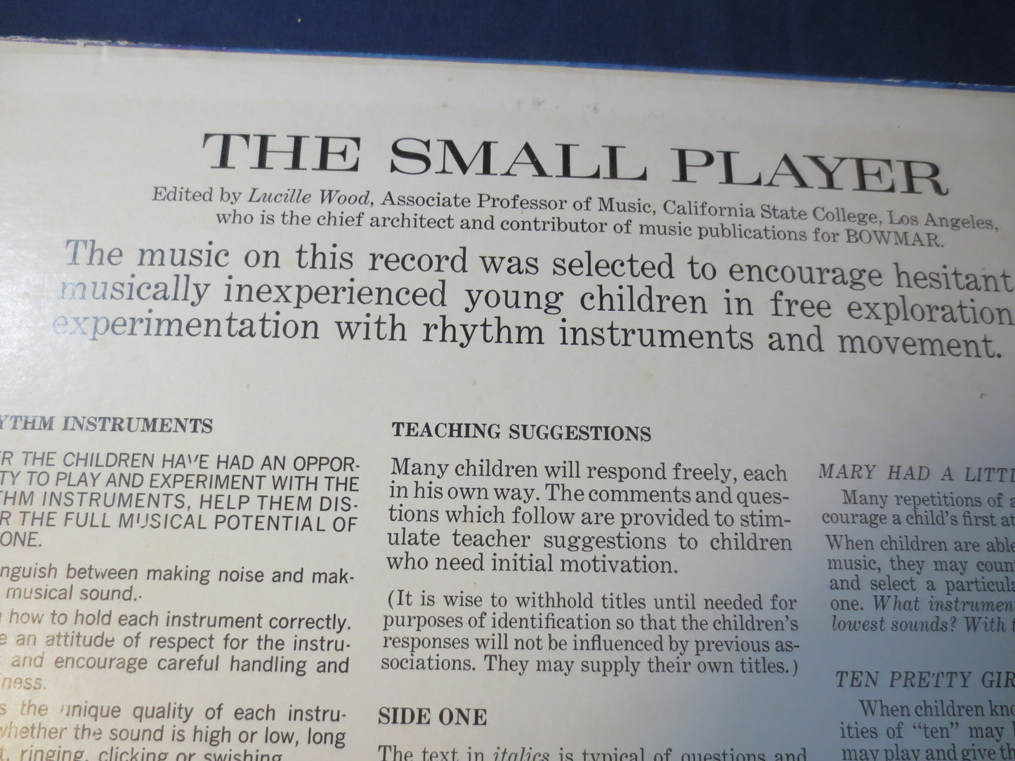 The SMALL PLAYER, CHILDRENS Record, Kids Album, Childrens Album, Kids Record, Childrens Vinyl, Kids Vinyl, Lp, 1969 Records