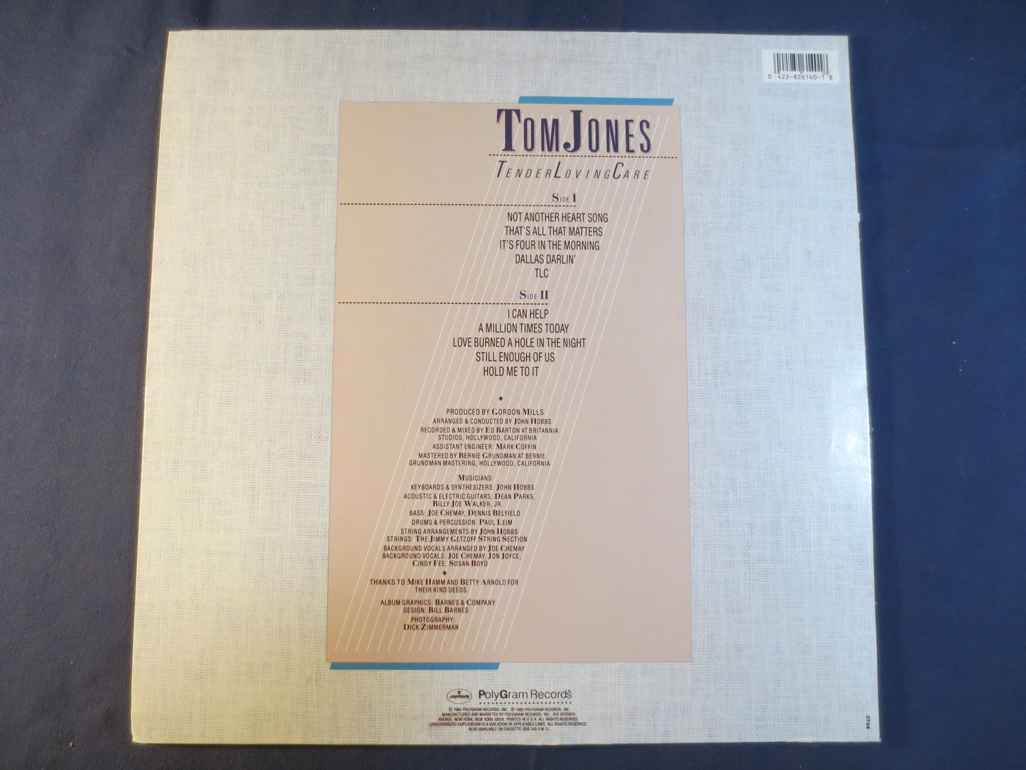 TOM JONES, Tender LOVING Care, Pop Records, Tom Jones Record, Tom Jones Album, Tom Jones Lps, Vinyl Records, 1985 Records