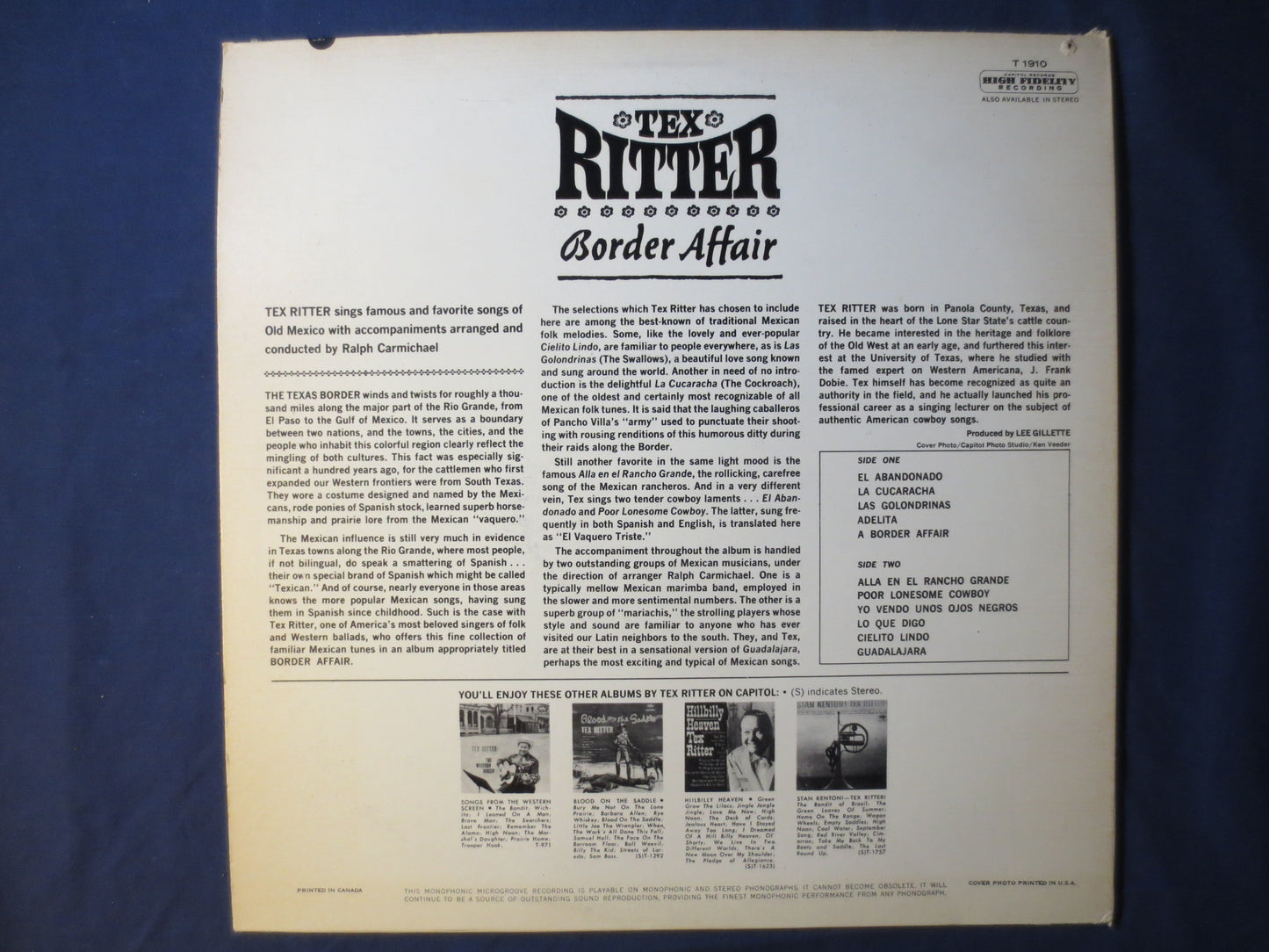 TEX RITTER, Border AFFAIR, Tex Ritter Record, Tex Ritter Album, Tex Ritter Vinyl, Tex Ritter Lp, Vinyl Album, 1963 Records