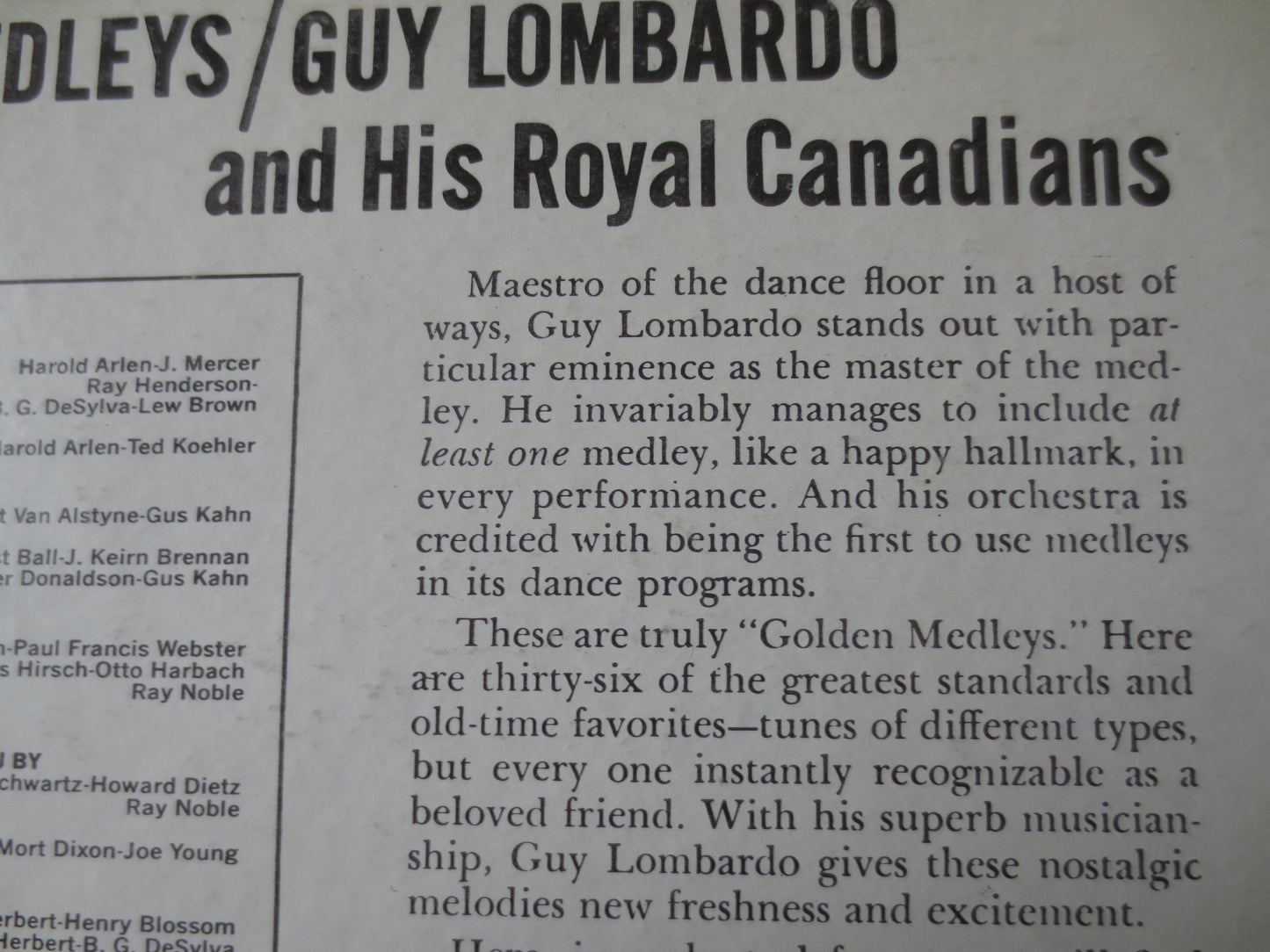 GUY LOMBARDO, GOLDEN Medleys, Guy Lombardo Records, Jazz Records, Record Vinyl, Guy Lombardo Albums, Vinyl, 1980 Records