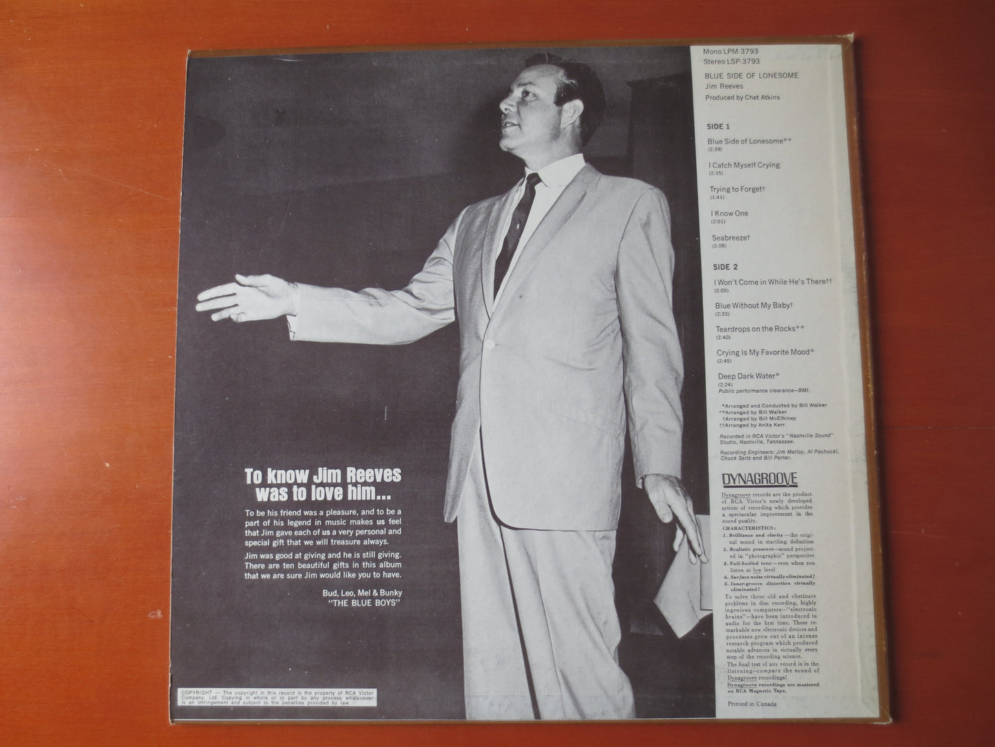 JIM REEVES, Blue Side of LONESOME, Country Albums, Jim Reeves Records, Jim Reeves Albums, Country Records, Lp, 1967 Records