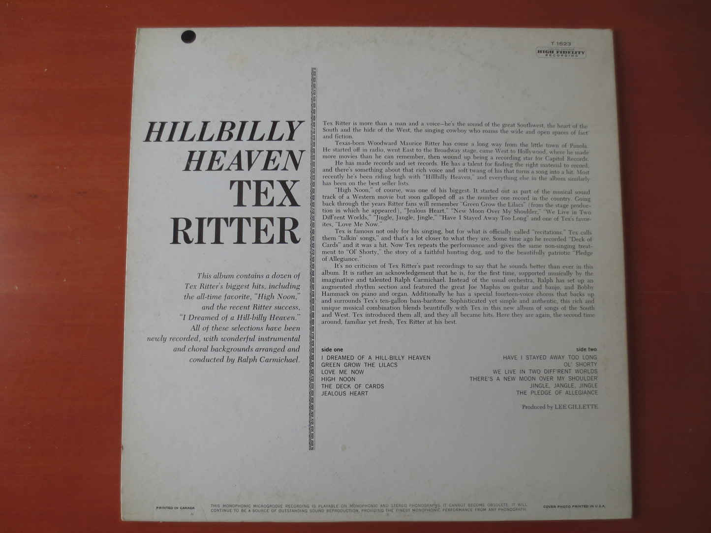 TEX RITTER, Hillbilly HEAVEN, Tex Ritter Record, Tex Ritter Album, Tex Ritter Vinyl, Tex Ritter Lp, Vinyl Lp, 1961 Records