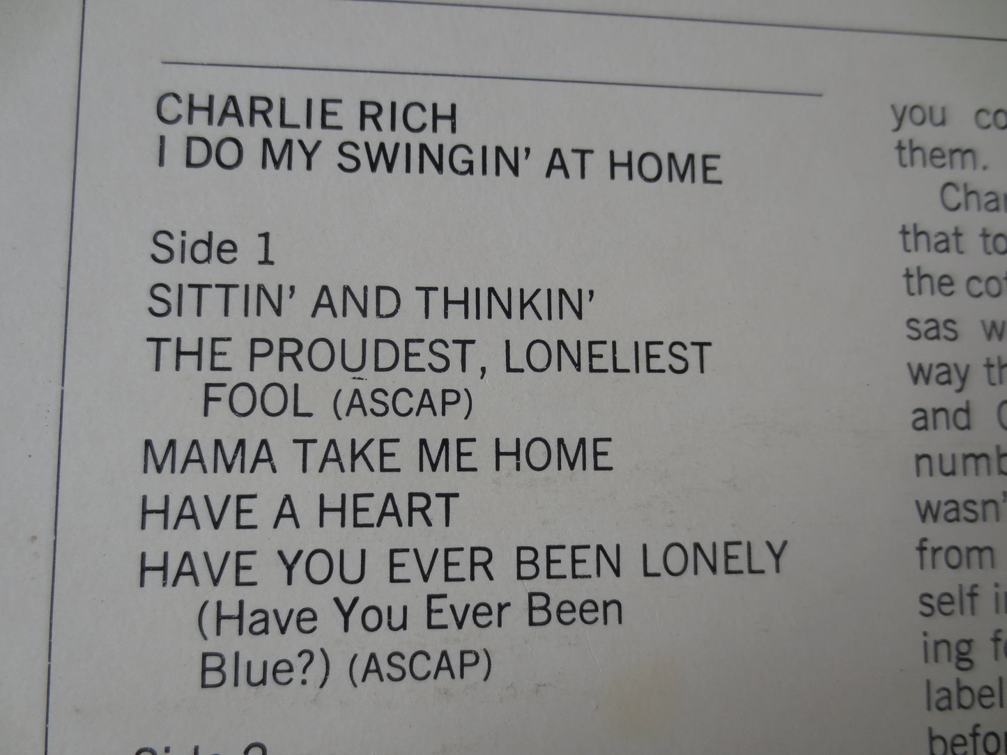 CHARLIE RICH Record, I Do My SWINGIN' At Home, Charlie Rich Albums, Charlie Rich Vinyl, Charlie Rich, Vinyl, 1973 Records