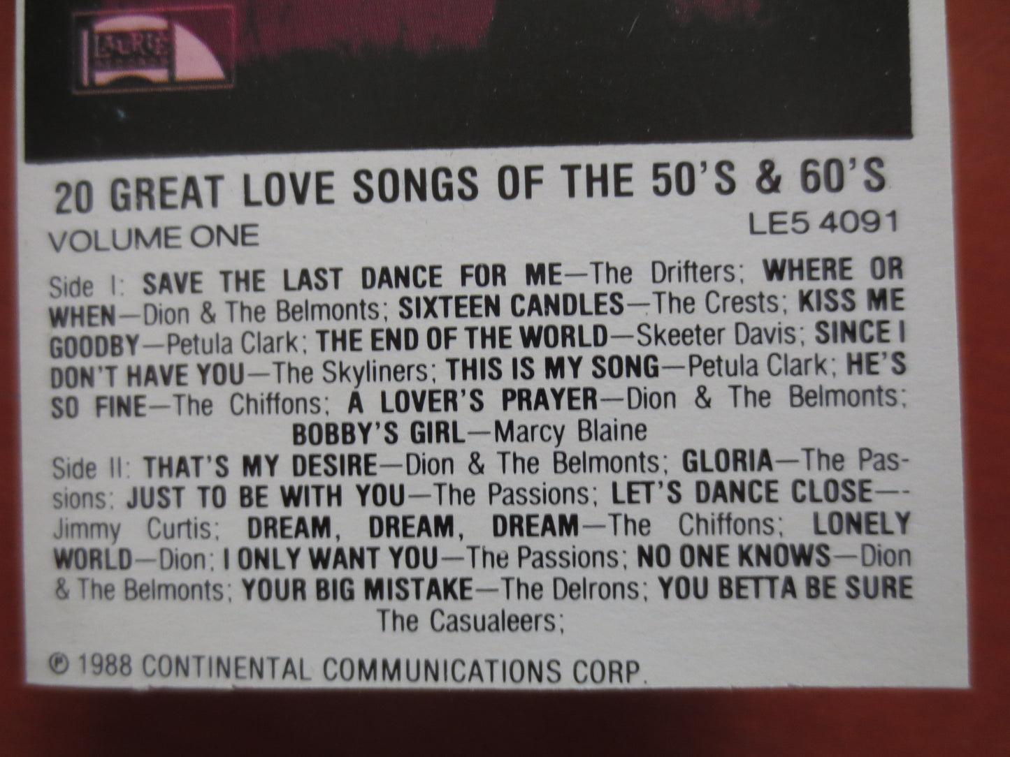 20 GREAT LOVE SONGS, Rock Tape, Pop Song Tape, Tape Cassette, Love Tapes, Music Cassette, Pop Rock Cassette, 1988 Cassette