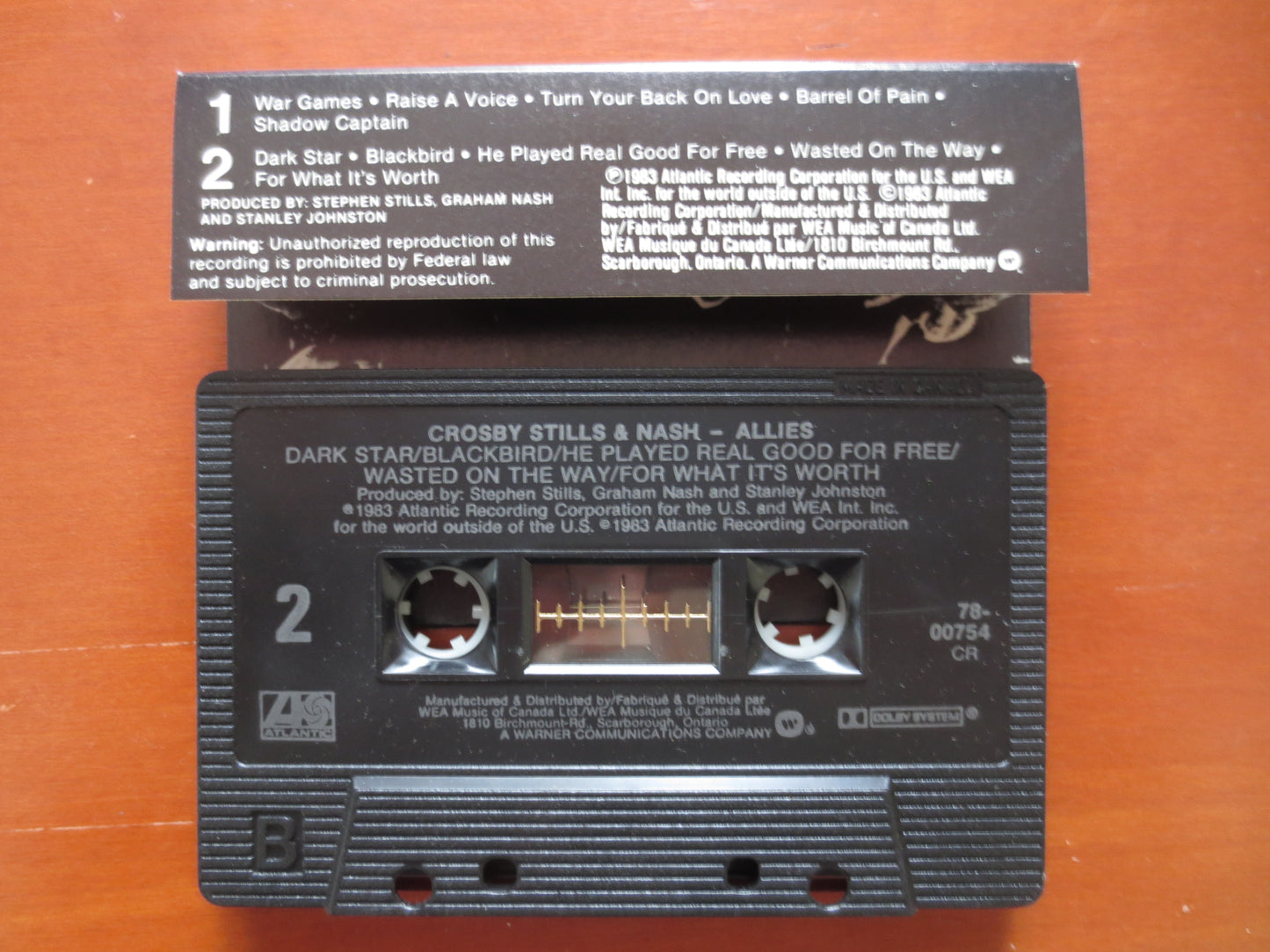 CROSBY, STILLS and NASH, Rock Tape, Allies Lp, Tape Cassette, Rock Music Cassette, Tapes, Rock Cassette, 1983 Cassette