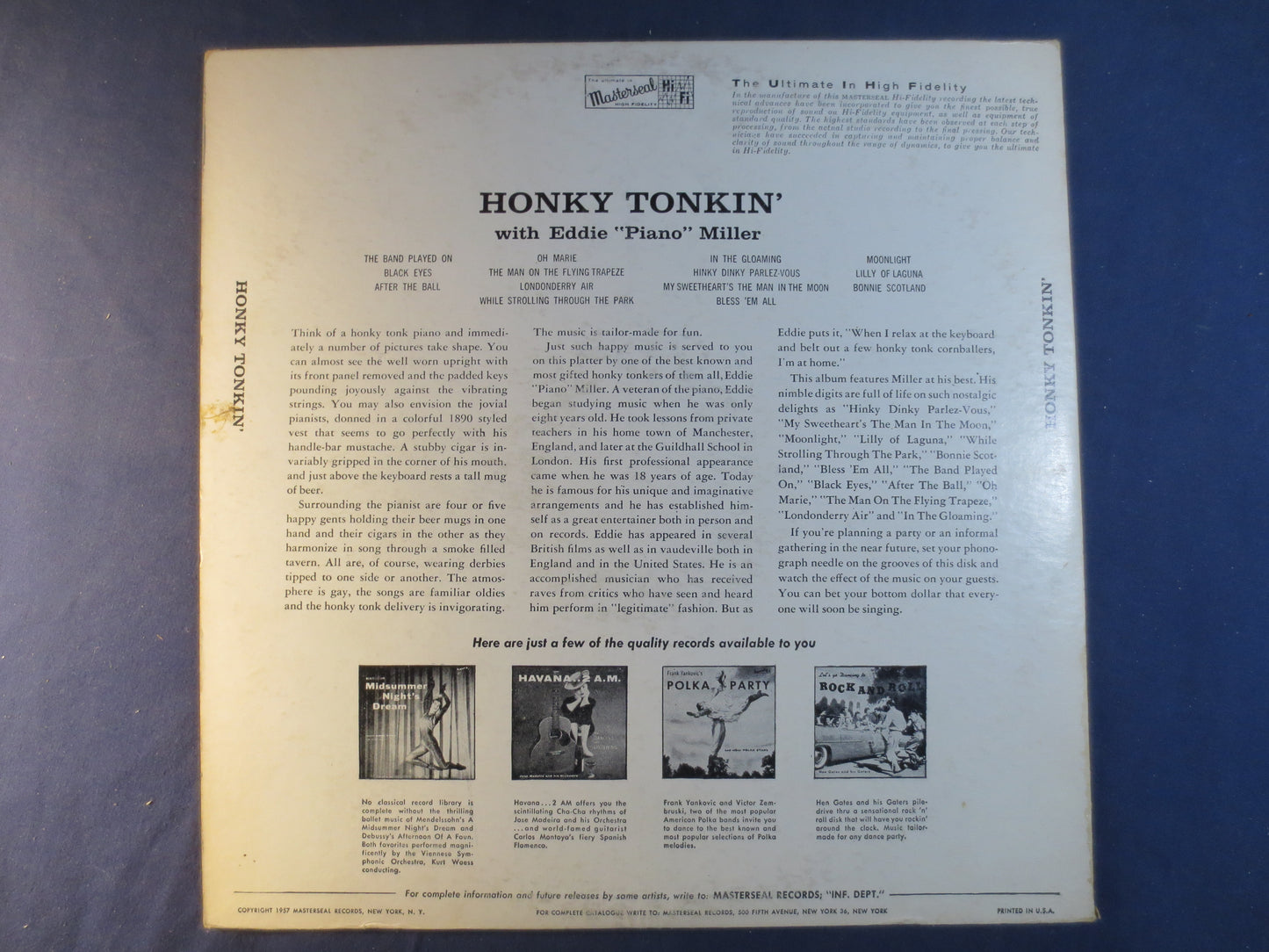 EDDIE "PIANO" MILLER, Honky Tonkin', Ragtime Records, Honky Tonk Records, Eddie Miller Record, Ragtime Lp, Lp, 1957 Records