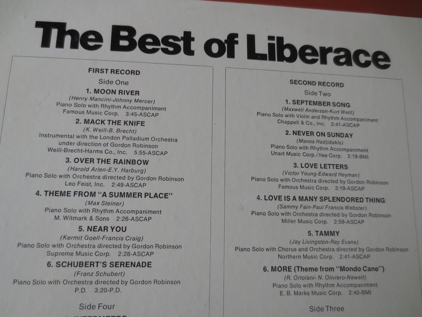 LIBERACE, BEST of LIBERACE, 2 Records, Liberace Albums, Liberace Vinyl, Liberace Lp, Classical Albums, Vinyl, 1972 Record